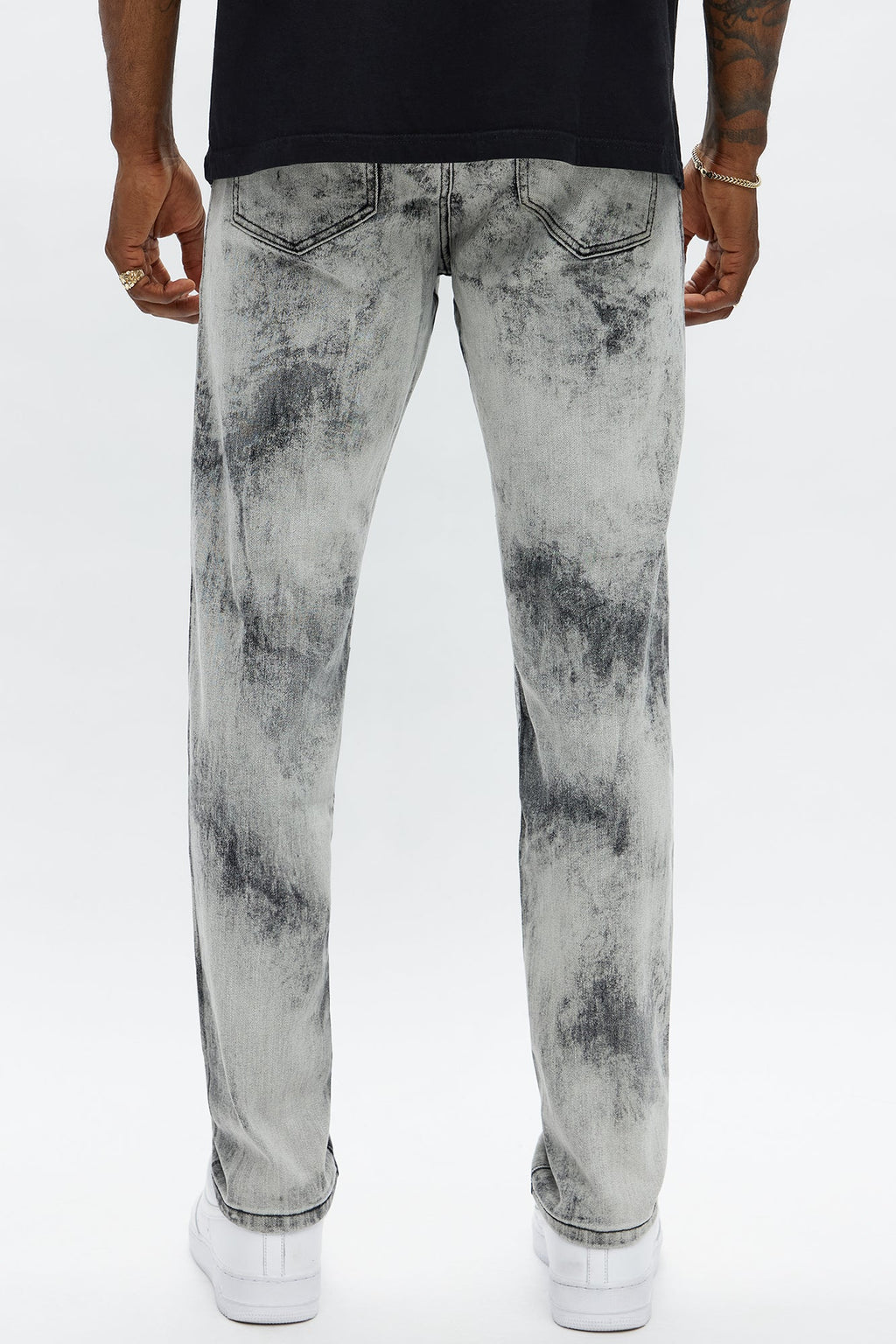 Skinny Fade Embroidered Bleached Jeans - Black/Smoke
