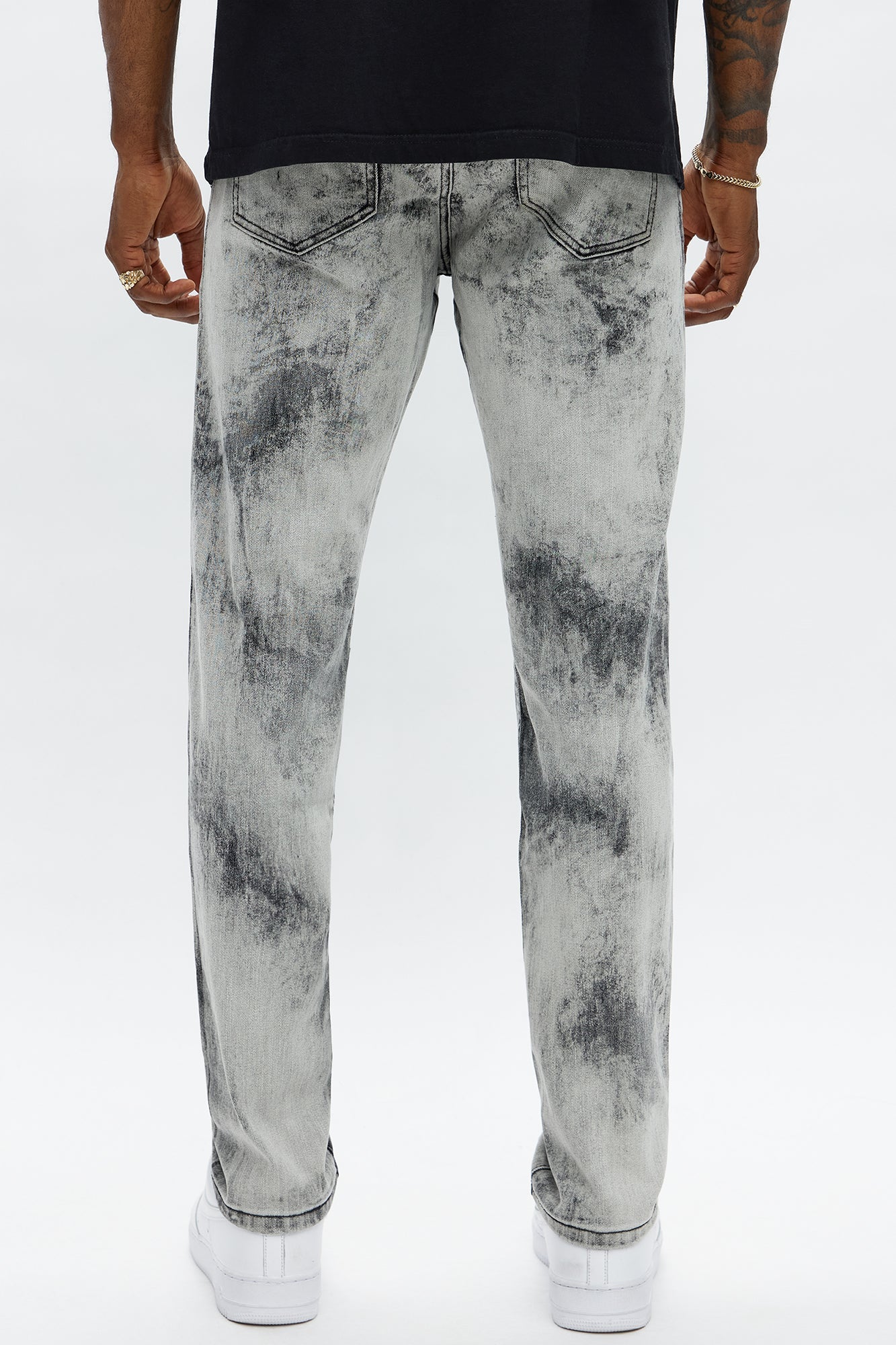 Skinny Fade Embroidered Bleached Jeans - Black/Smoke
