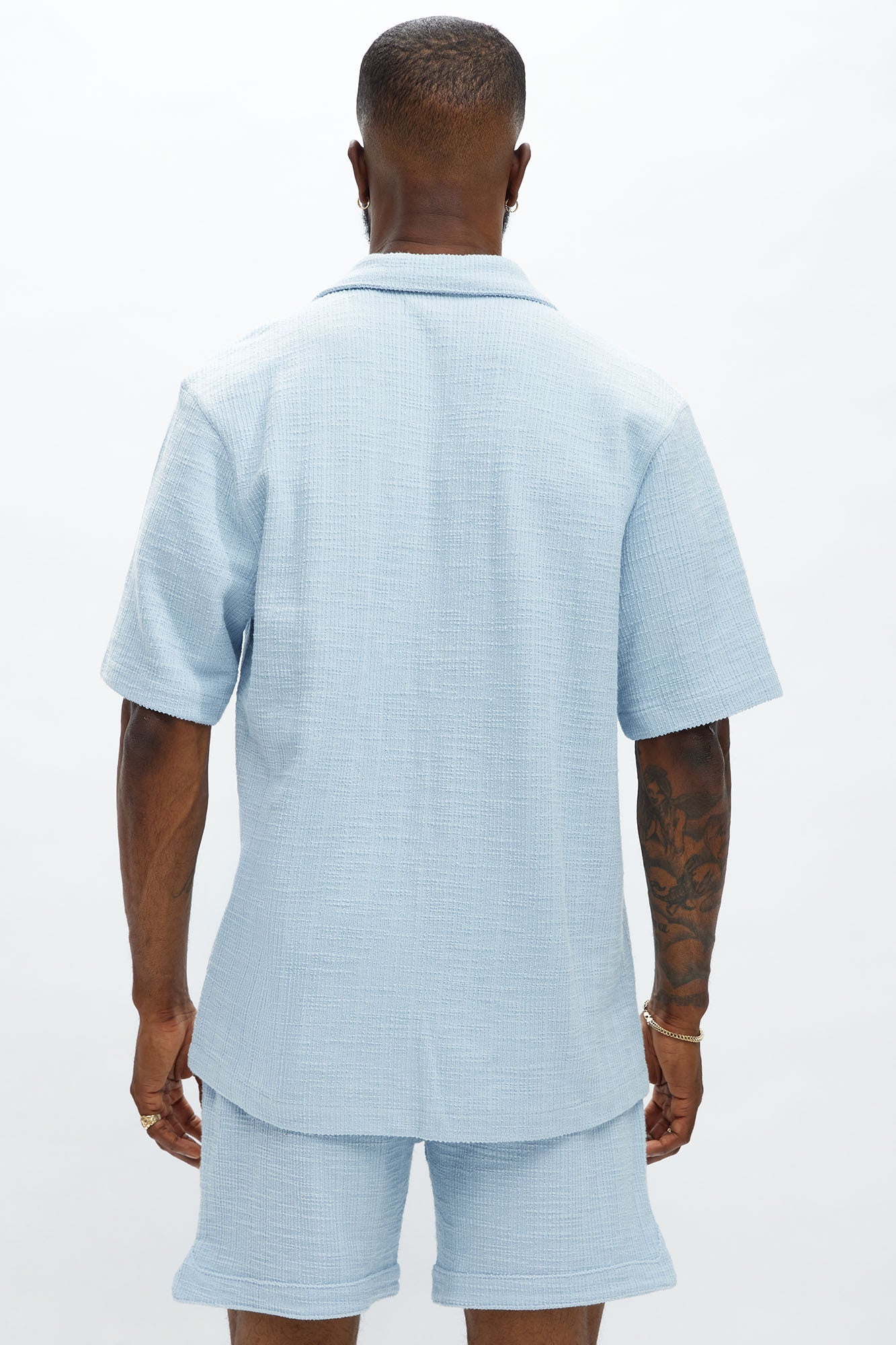 Dean Textured Short Sleeve Button Up Shirt - Light Blue