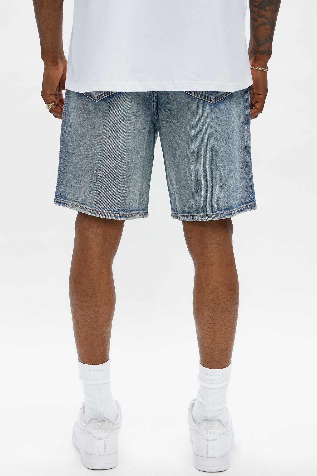 Relaxed Wish You Could Distressed Denim Shorts - Medium Blue Wash
