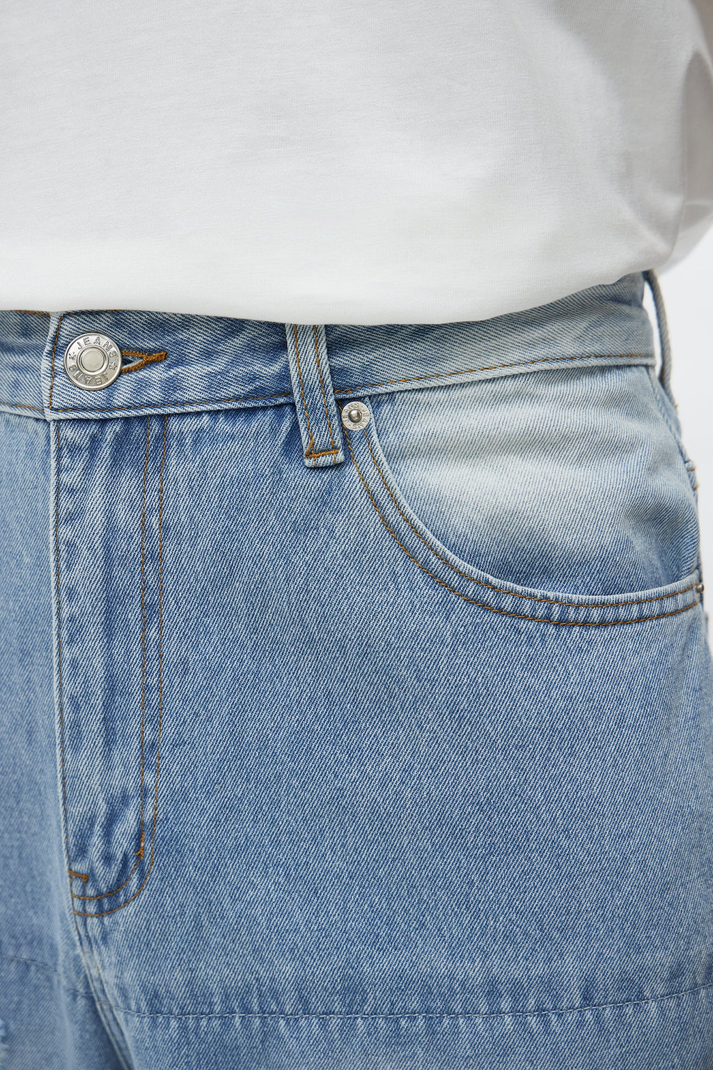 Baggy Busy In These Streets Destroyed Jeans - Light Blue Wash