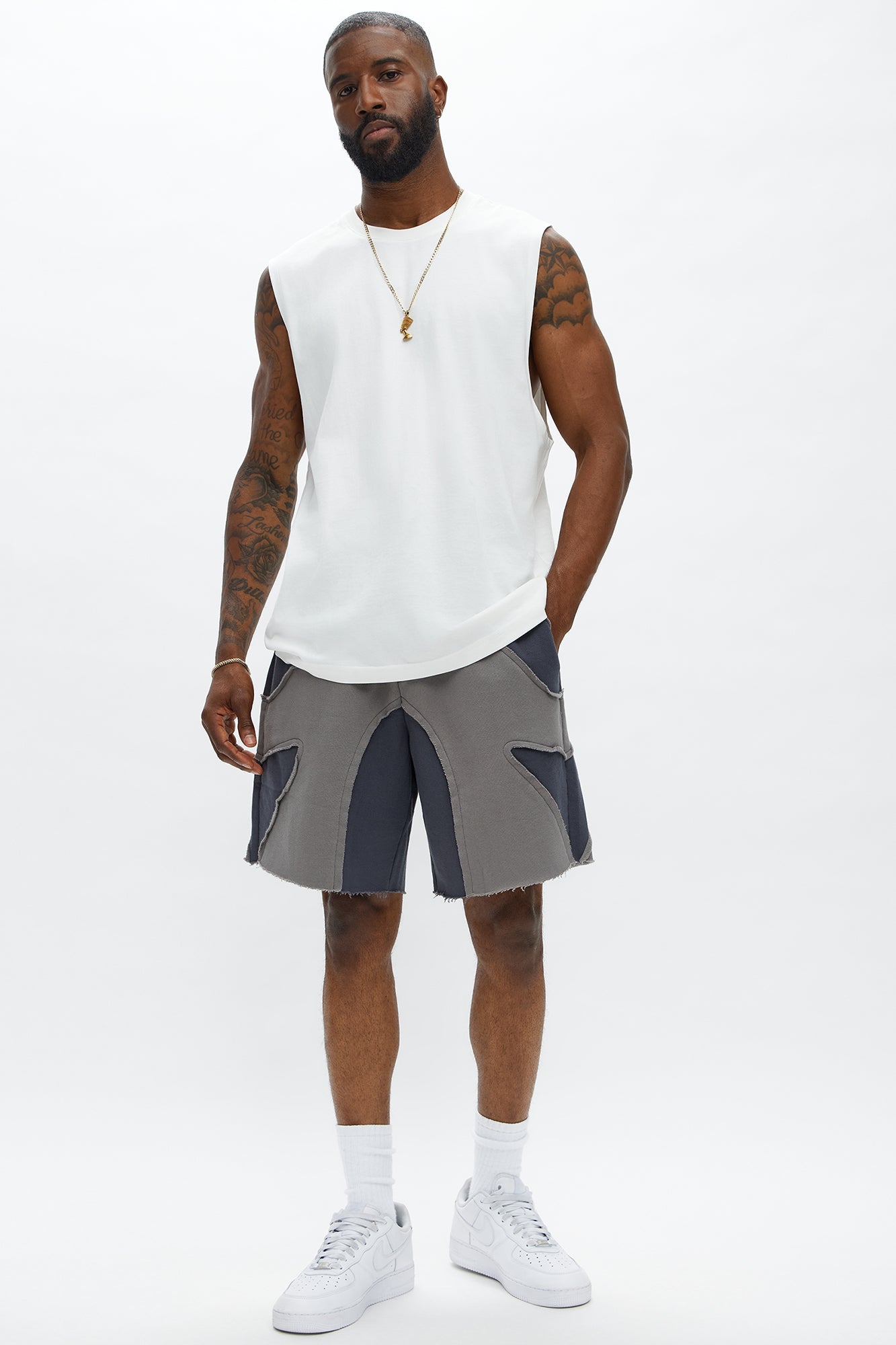 Patchwork Baggy Sweatshort - Grey