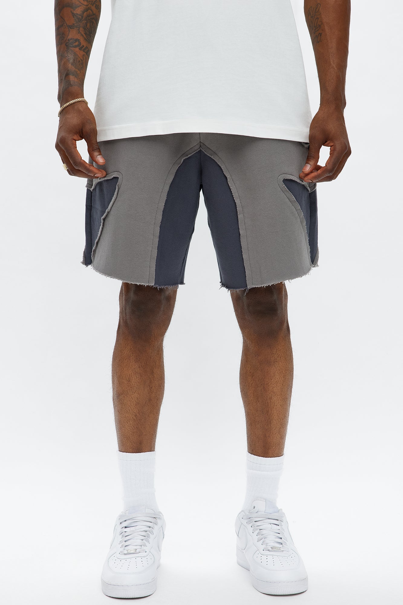 Patchwork Baggy Sweatshort - Grey