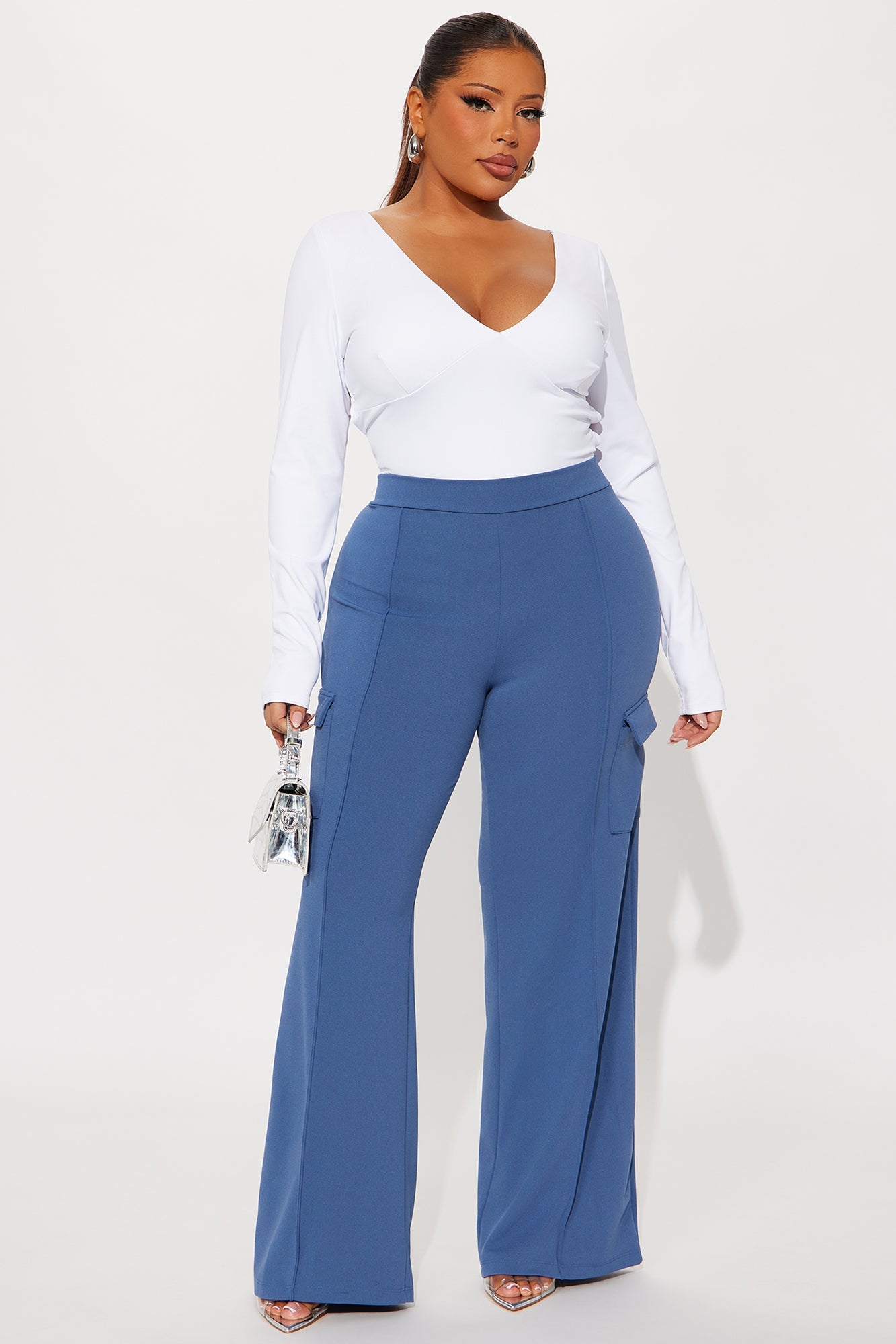 Tara Wide Leg CargoTrouser Pant - Slate Blue