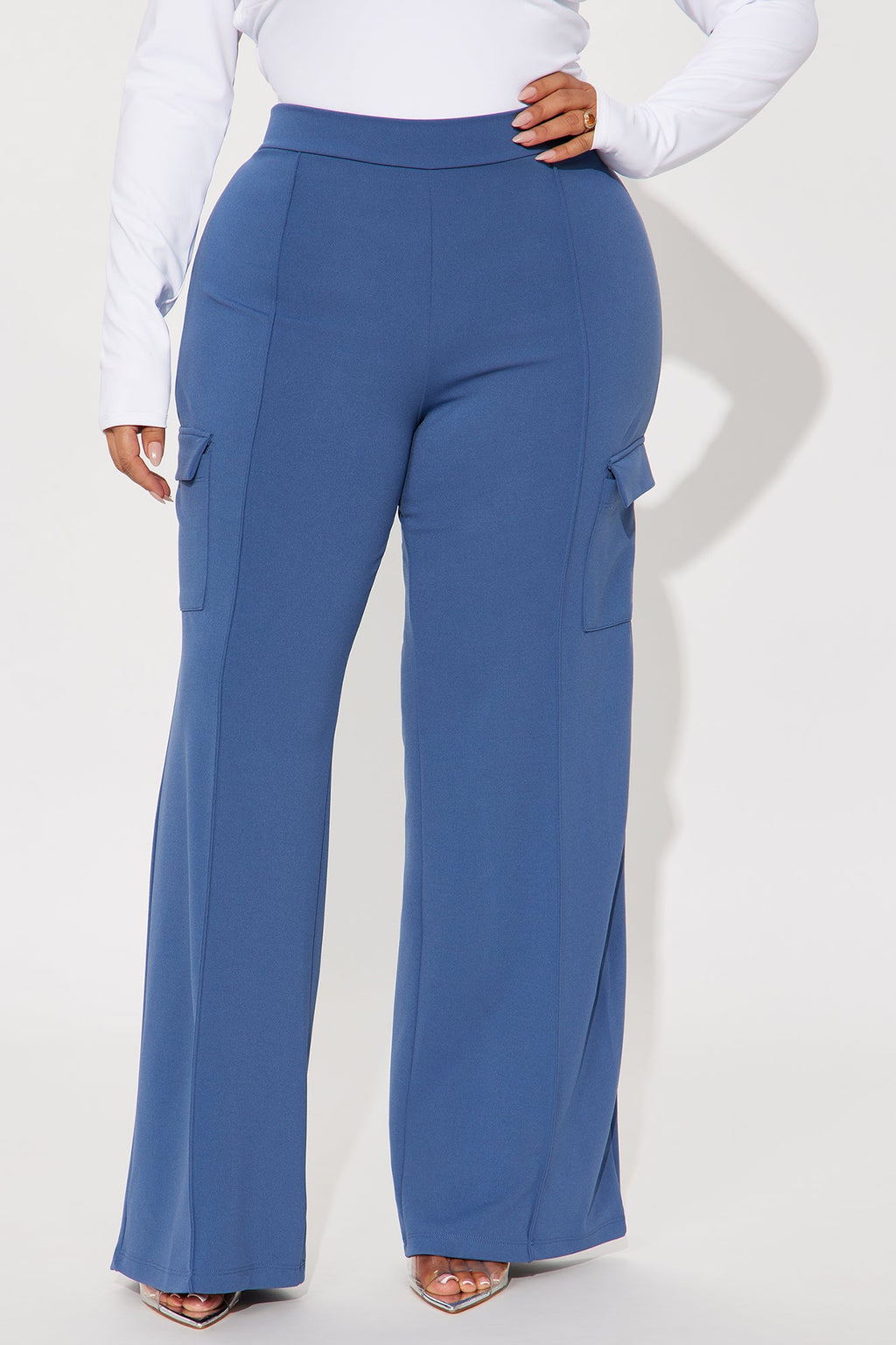 Tara Wide Leg CargoTrouser Pant - Slate Blue