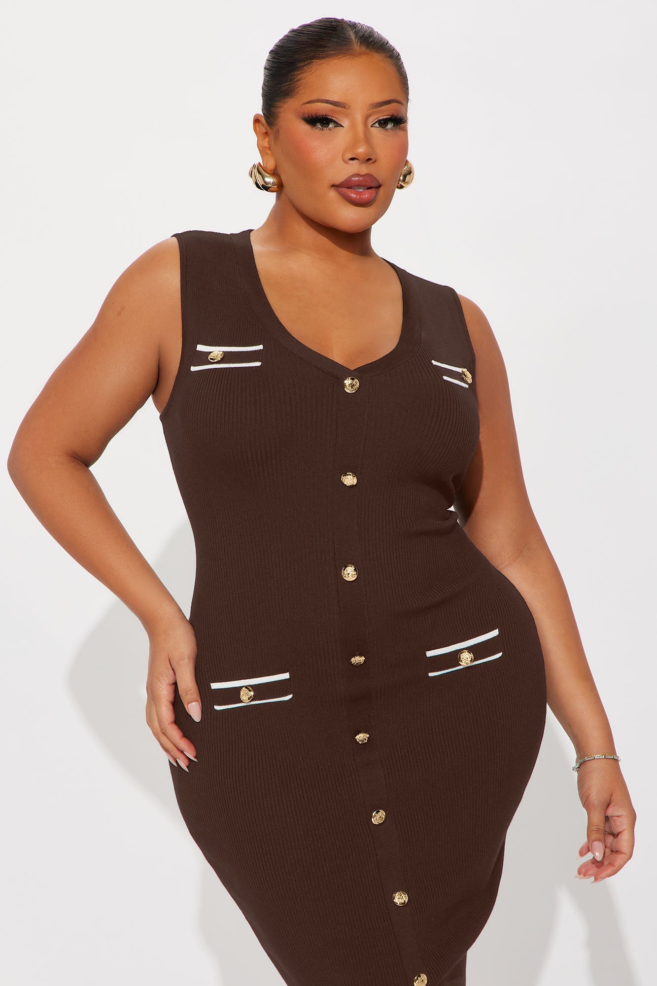 Quite Contrary Midi Dress - Chocolate
