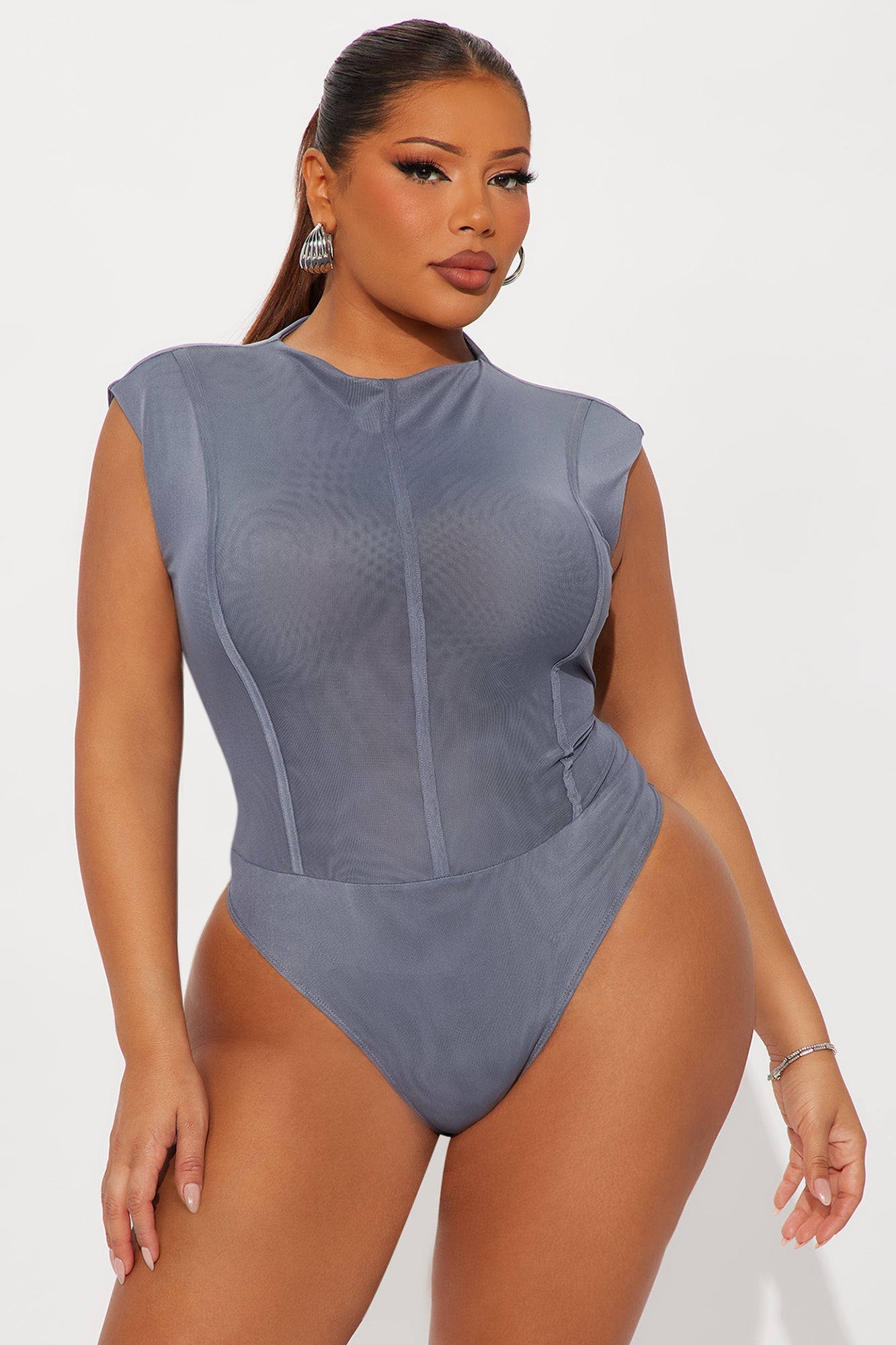 Cheren High Neck Mesh Bodysuit - Stone