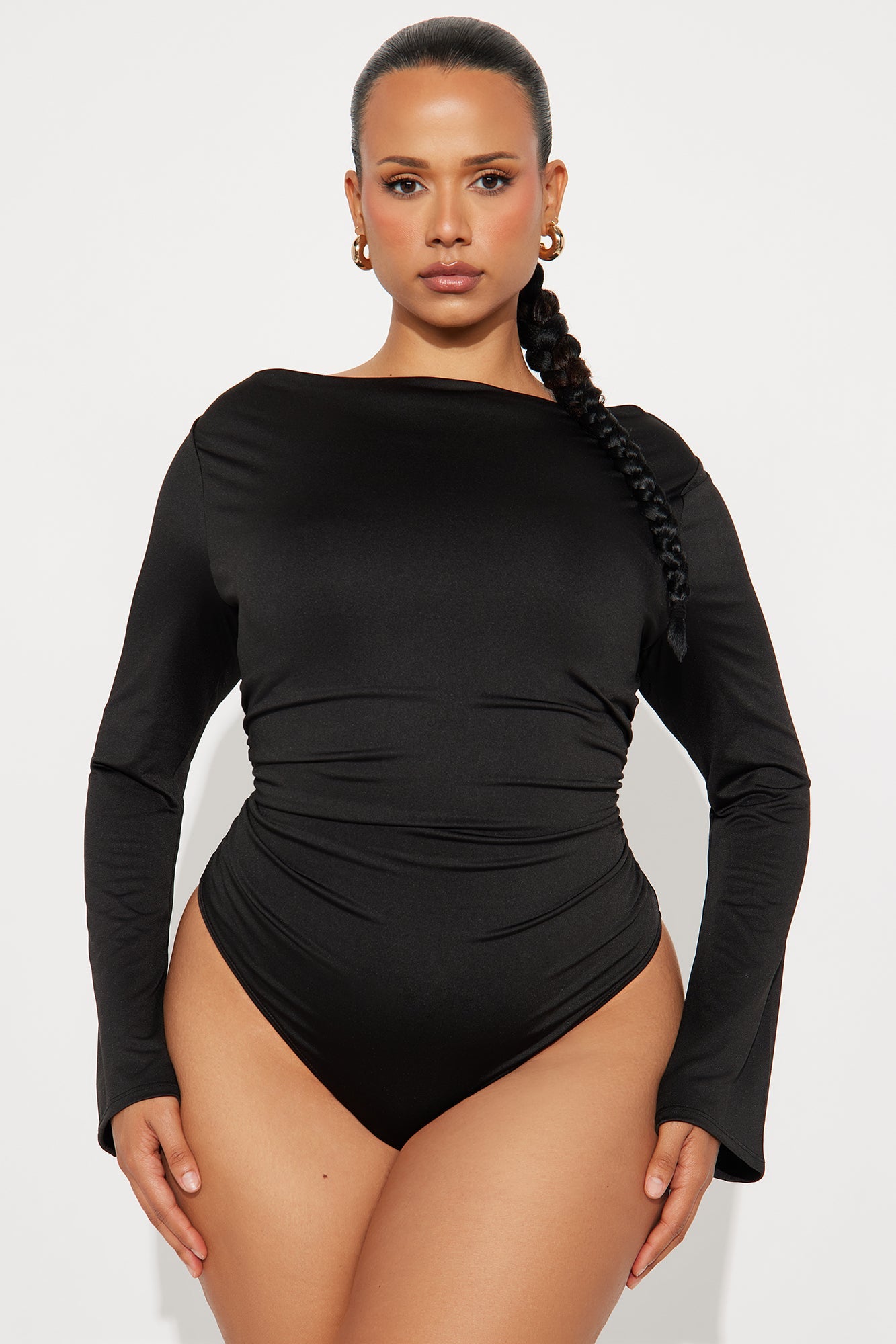 Edna Cowled Back Boat Neck Bodysuit - Black