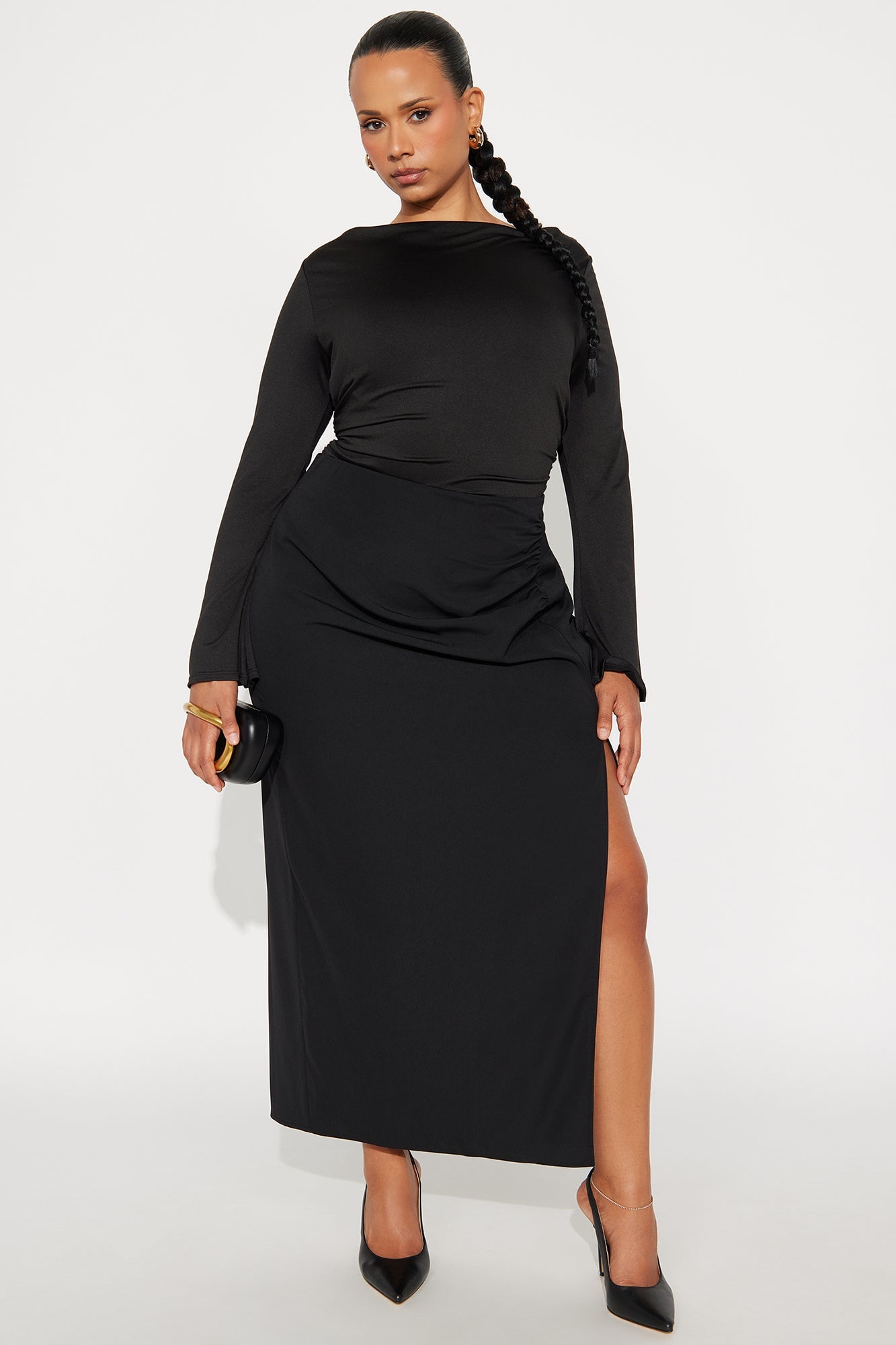Edna Cowled Back Boat Neck Bodysuit - Black