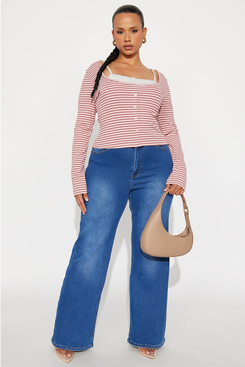 Channa Striped Ribbed Long Sleeve Top - Mauve/combo