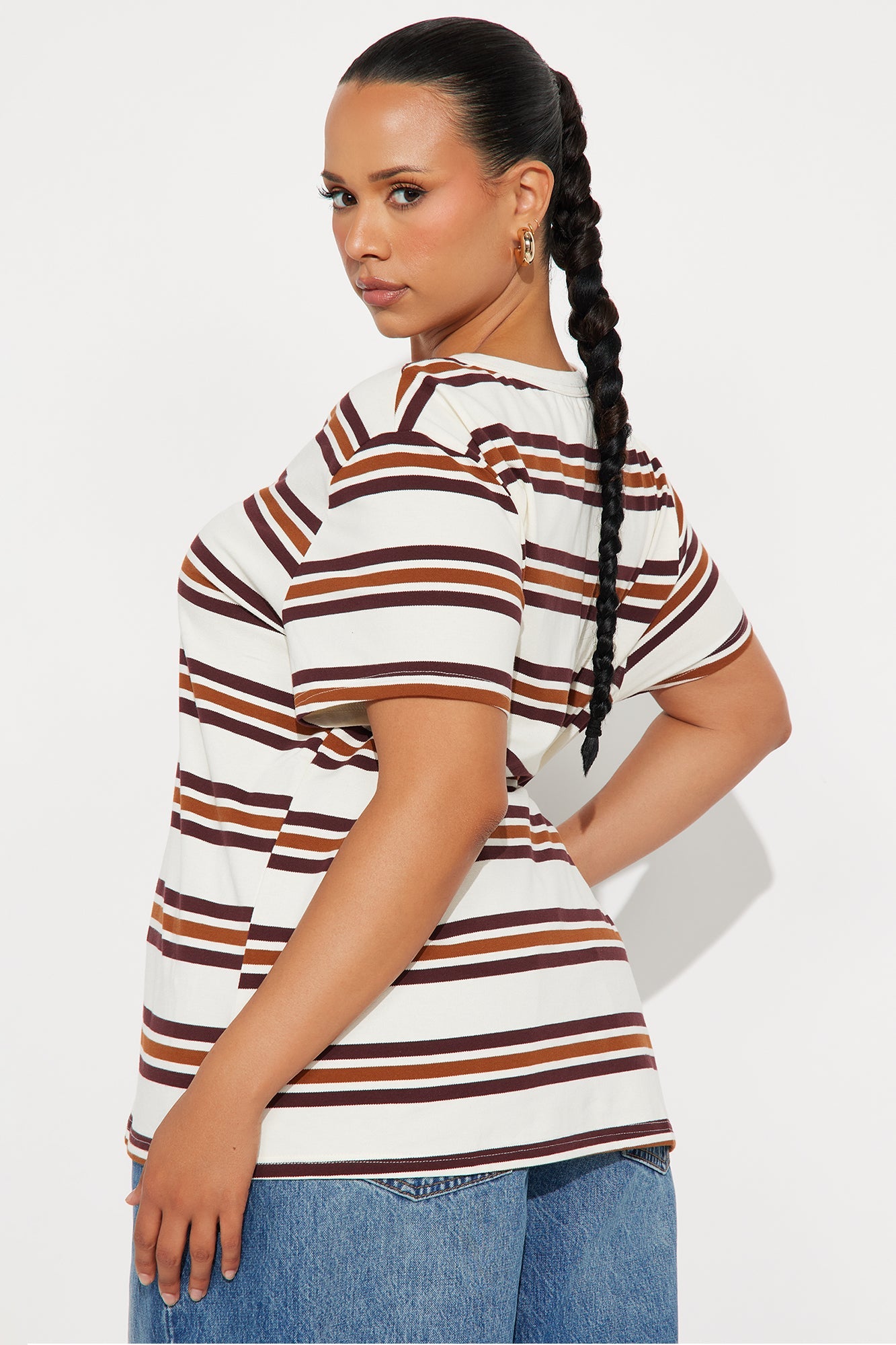 Demi Short Sleeve Henley Top - Brown/combo