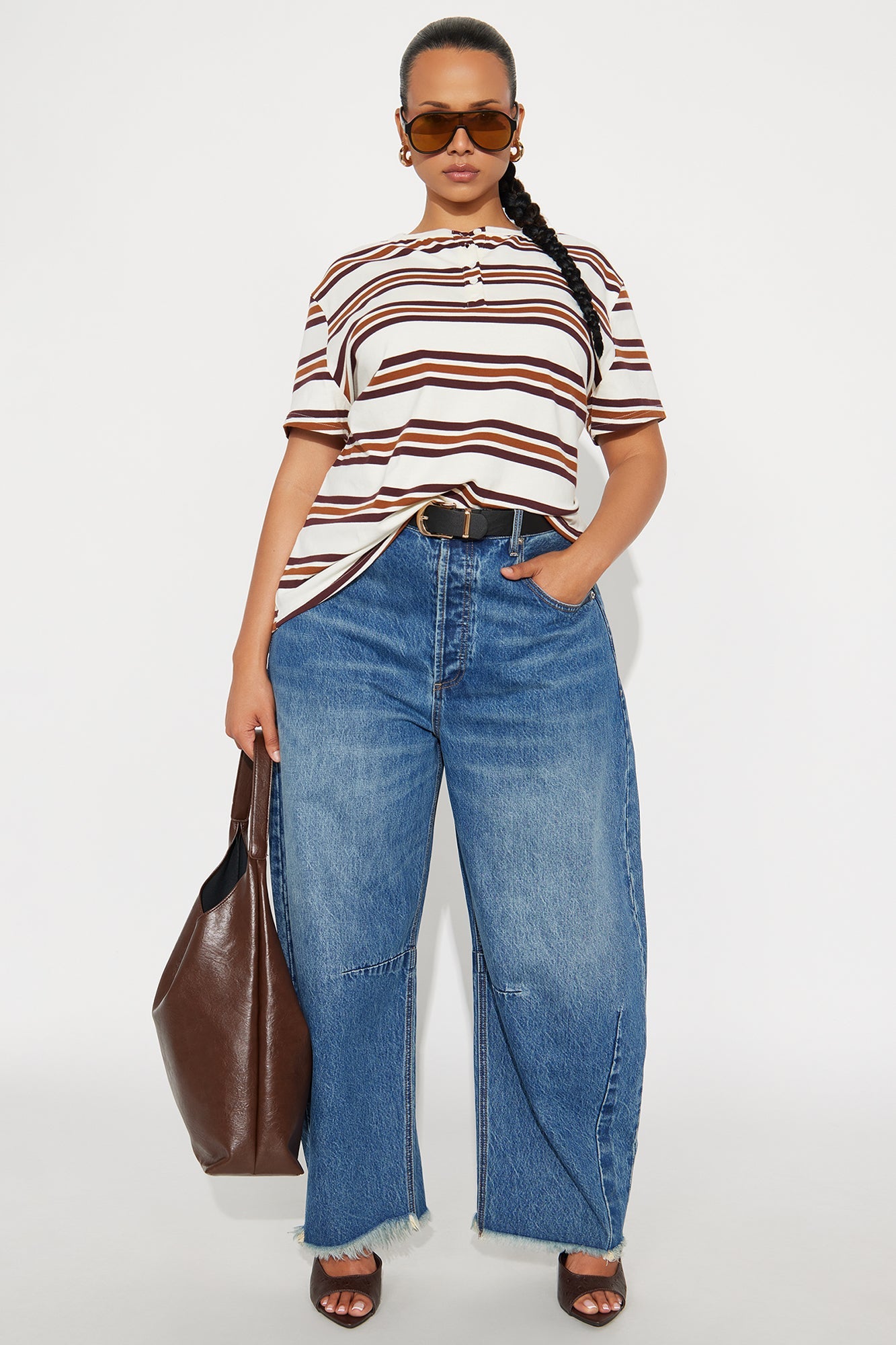 Demi Short Sleeve Henley Top - Brown/combo