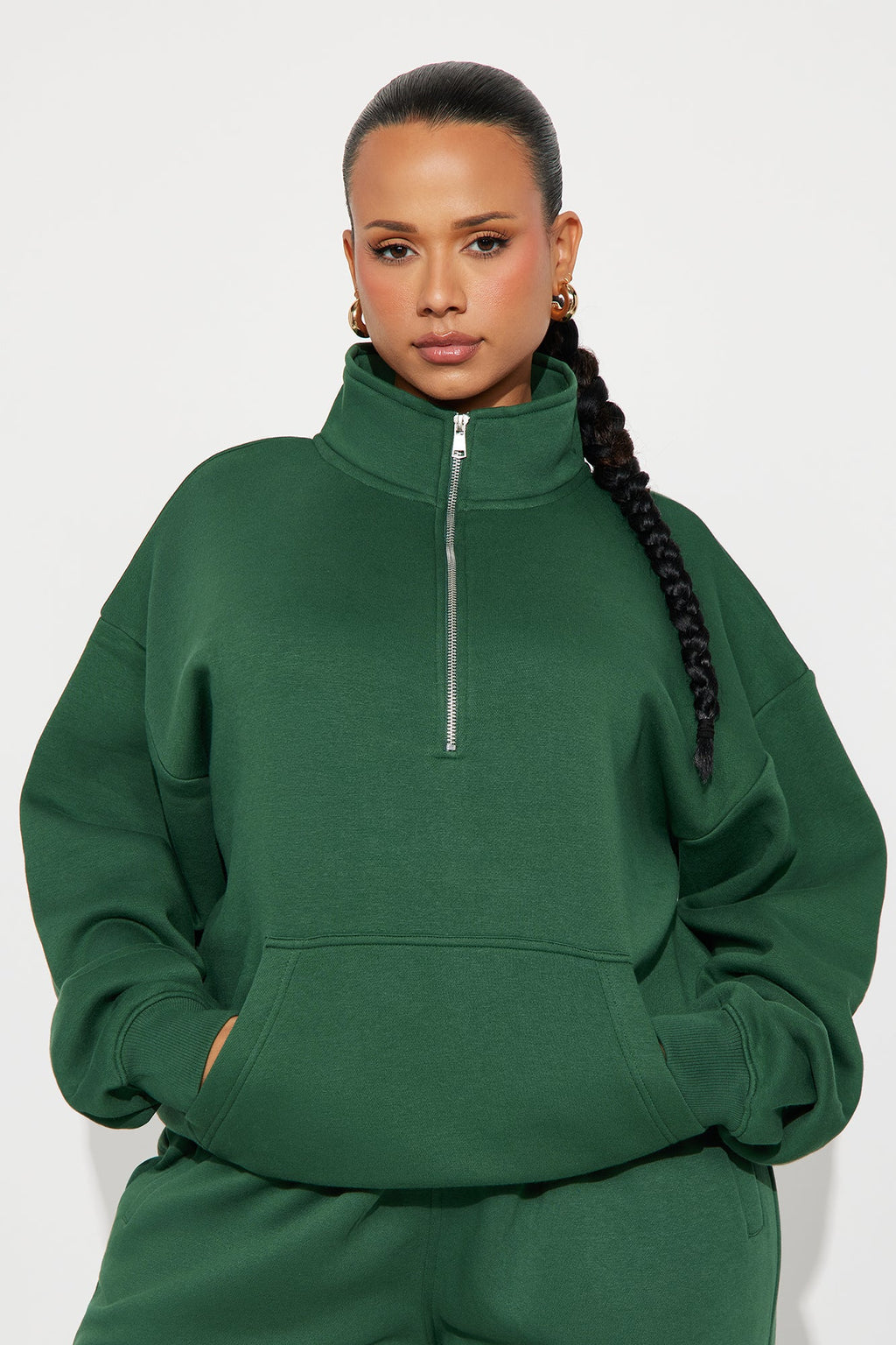 Stole My Ex Boyfriend's Oversized Quarter Zip Sweatshirt - Hunter