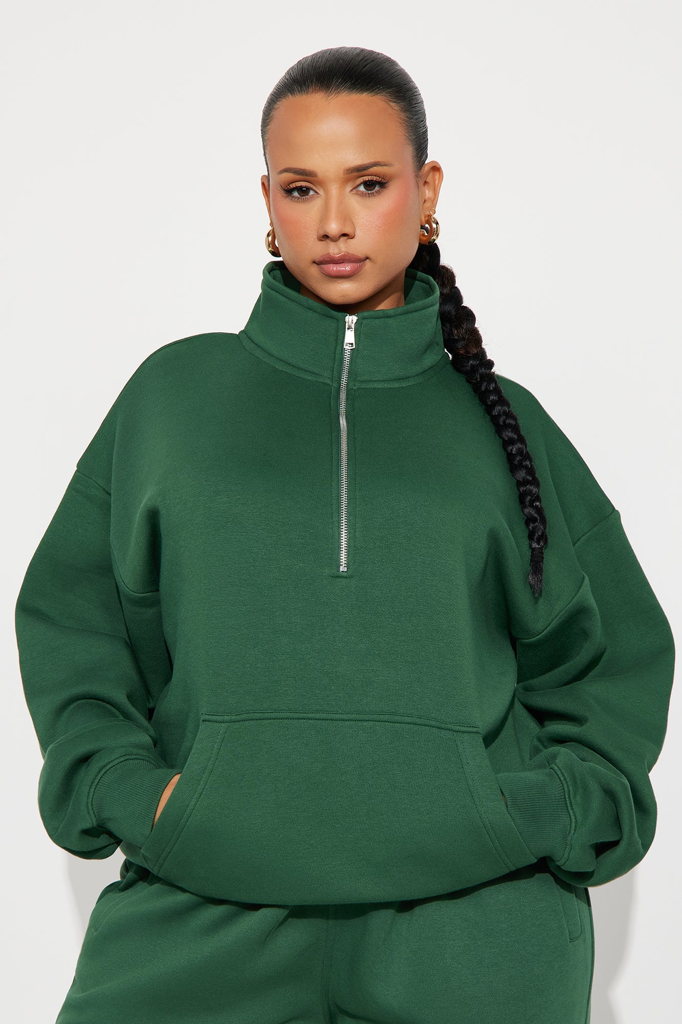Stole My Ex Boyfriend's Oversized Quarter Zip Sweatshirt - Hunter