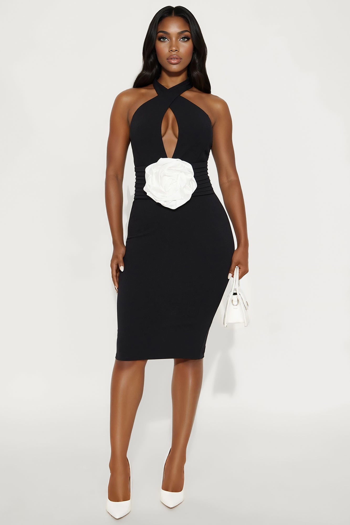 Lucy Rose Halter Midi Dress - Black/White