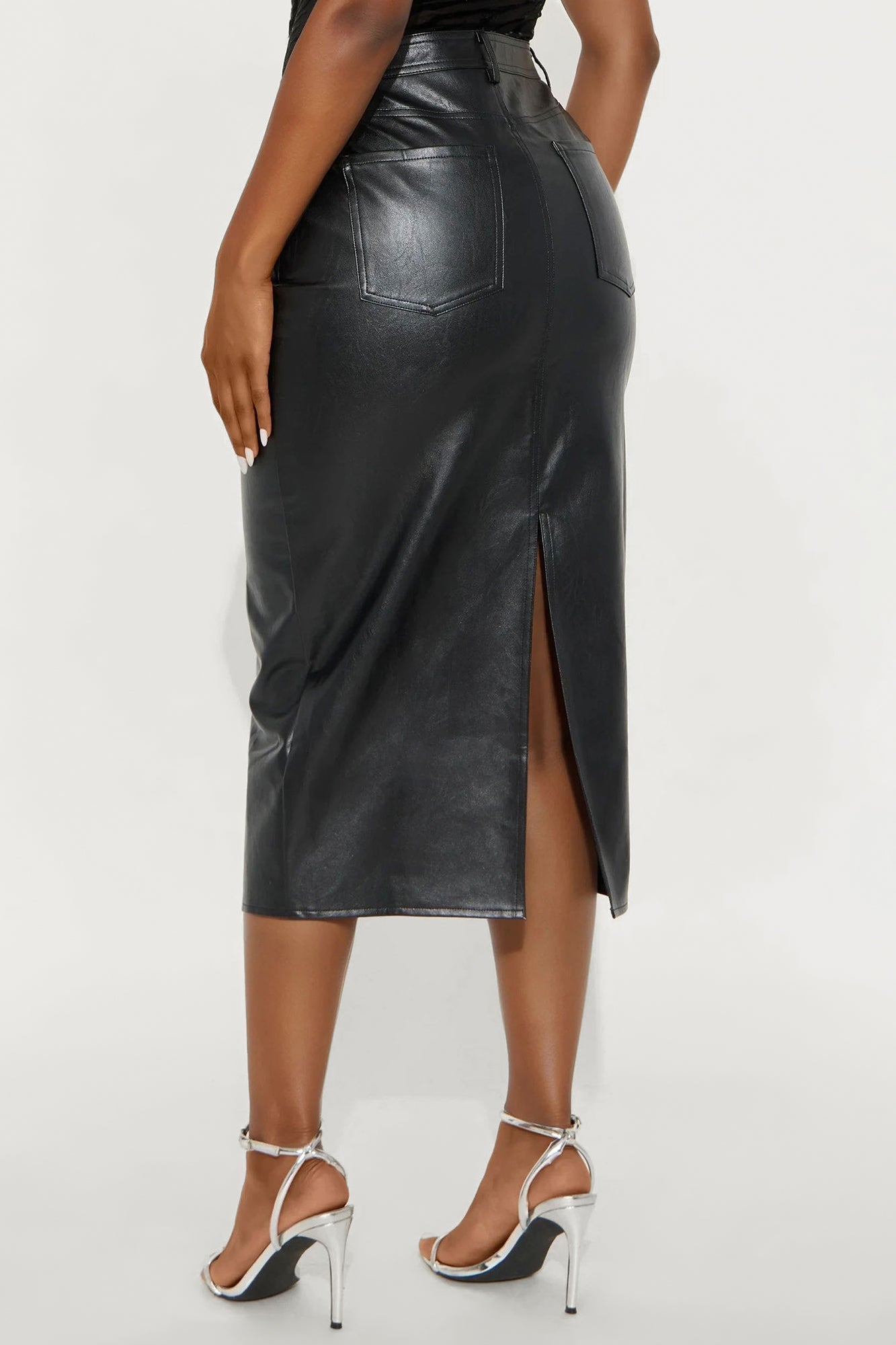 Samira Faux Leather Midi Skirt - Black