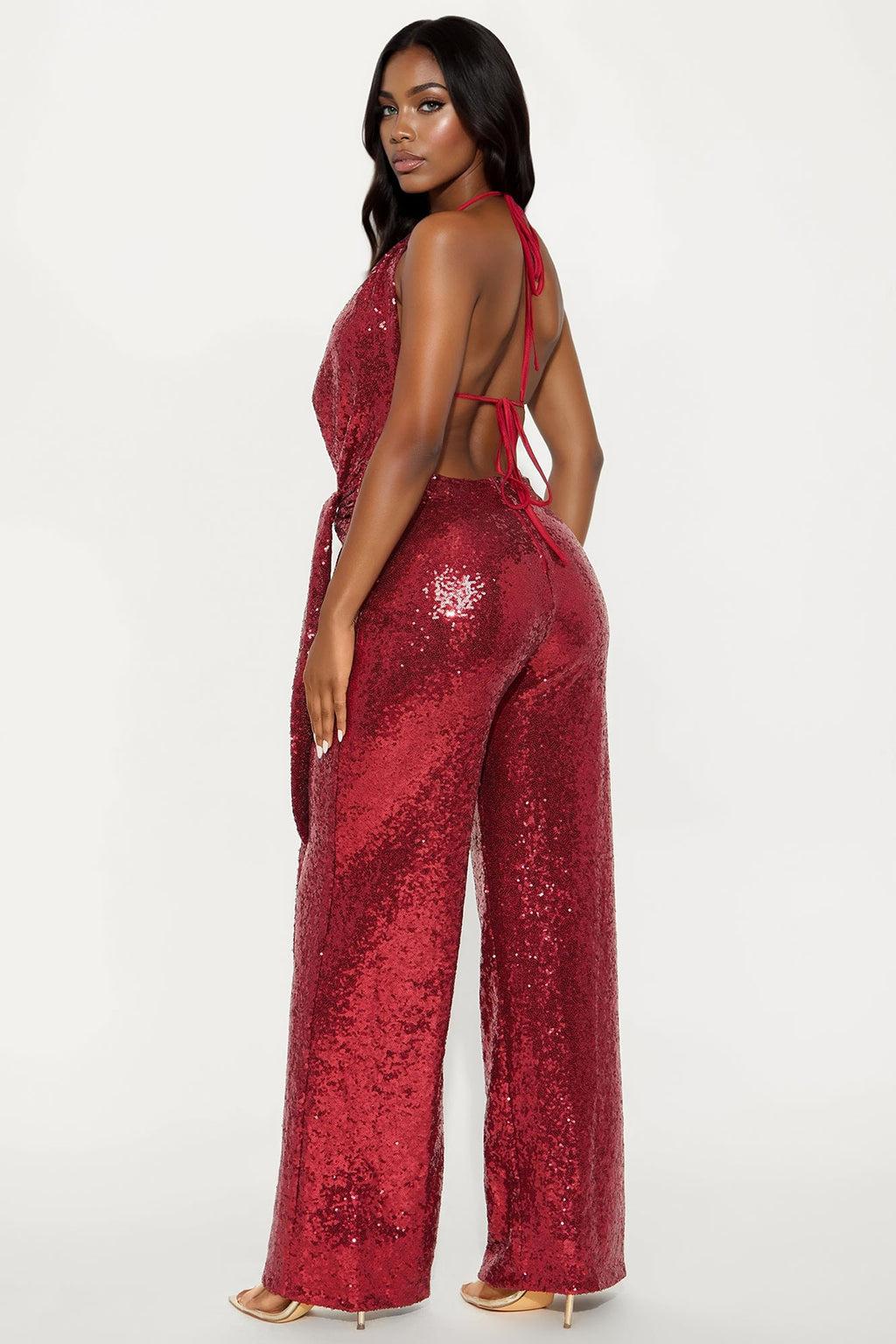 Call Me Sequin Jumpsuit - Burgundy