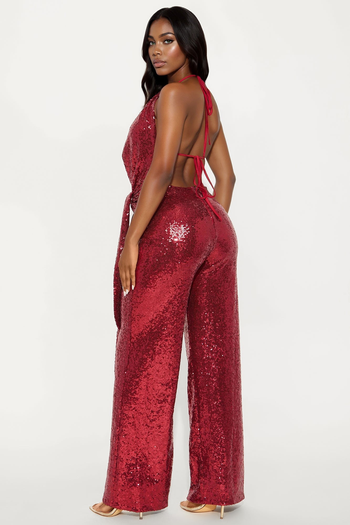 Call Me Sequin Jumpsuit - Burgundy