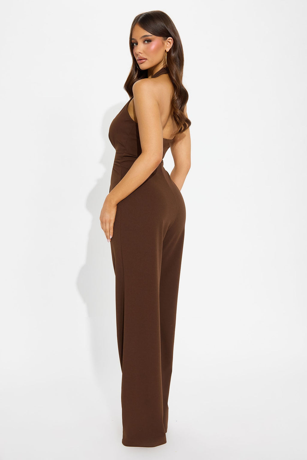Crave Me Halter Wide Leg Jumpsuit - Chocolate