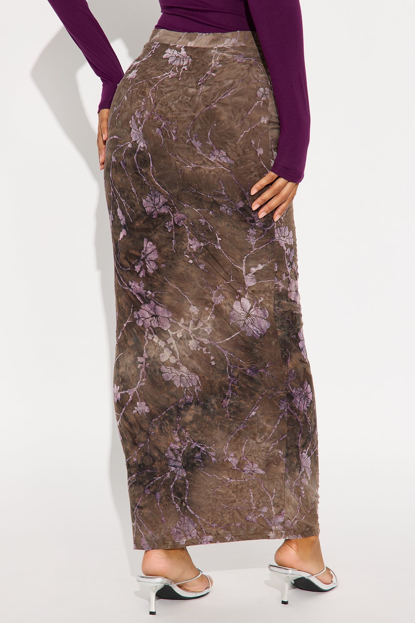 Isabella Floral Shimmer Velvet Maxi Skirt - Grey/combo