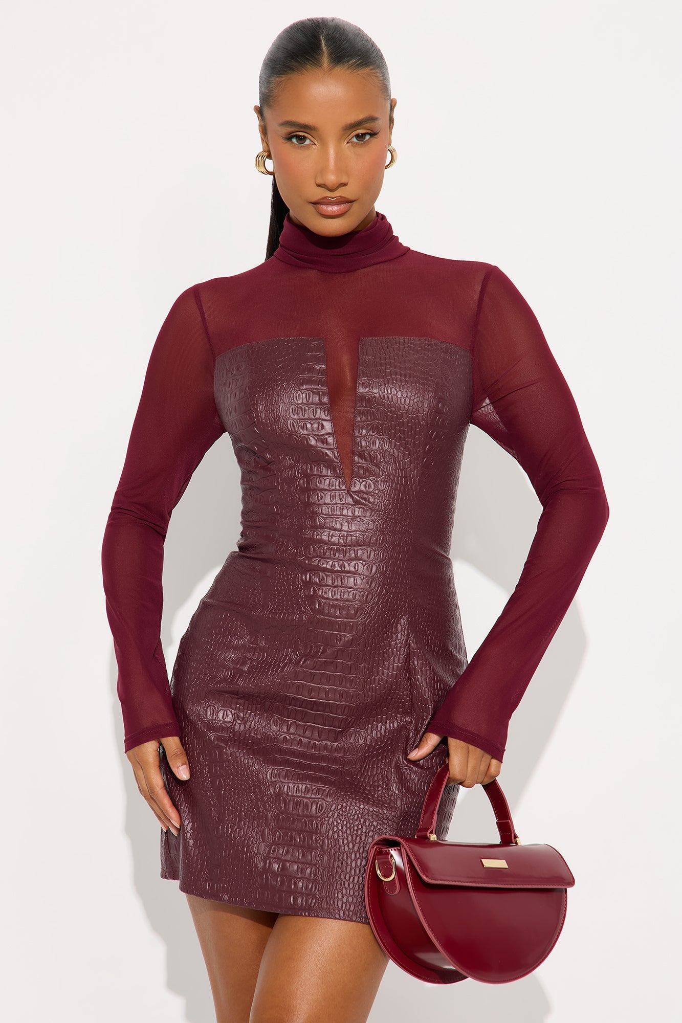 Malia Faux Leather Mini Dress - Burgundy