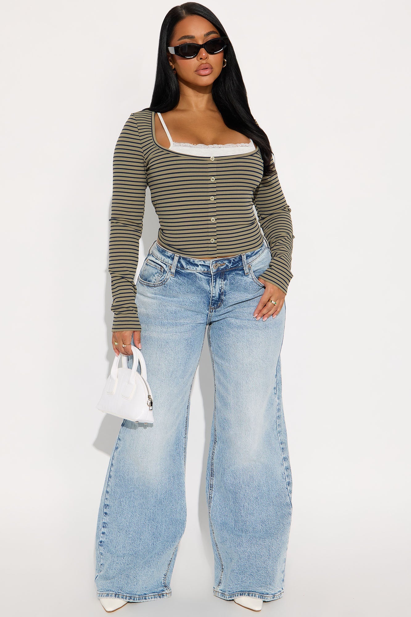 Channa Striped Ribbed Long Sleeve Top - Olive/combo