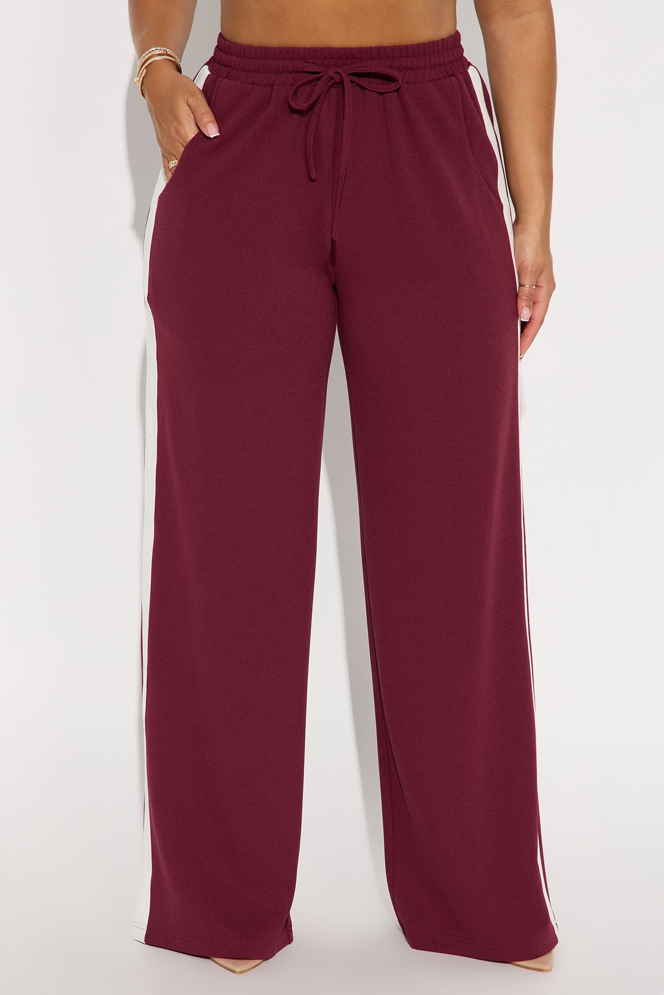 Point Of View Track Trouser Pant - Burgundy/combo
