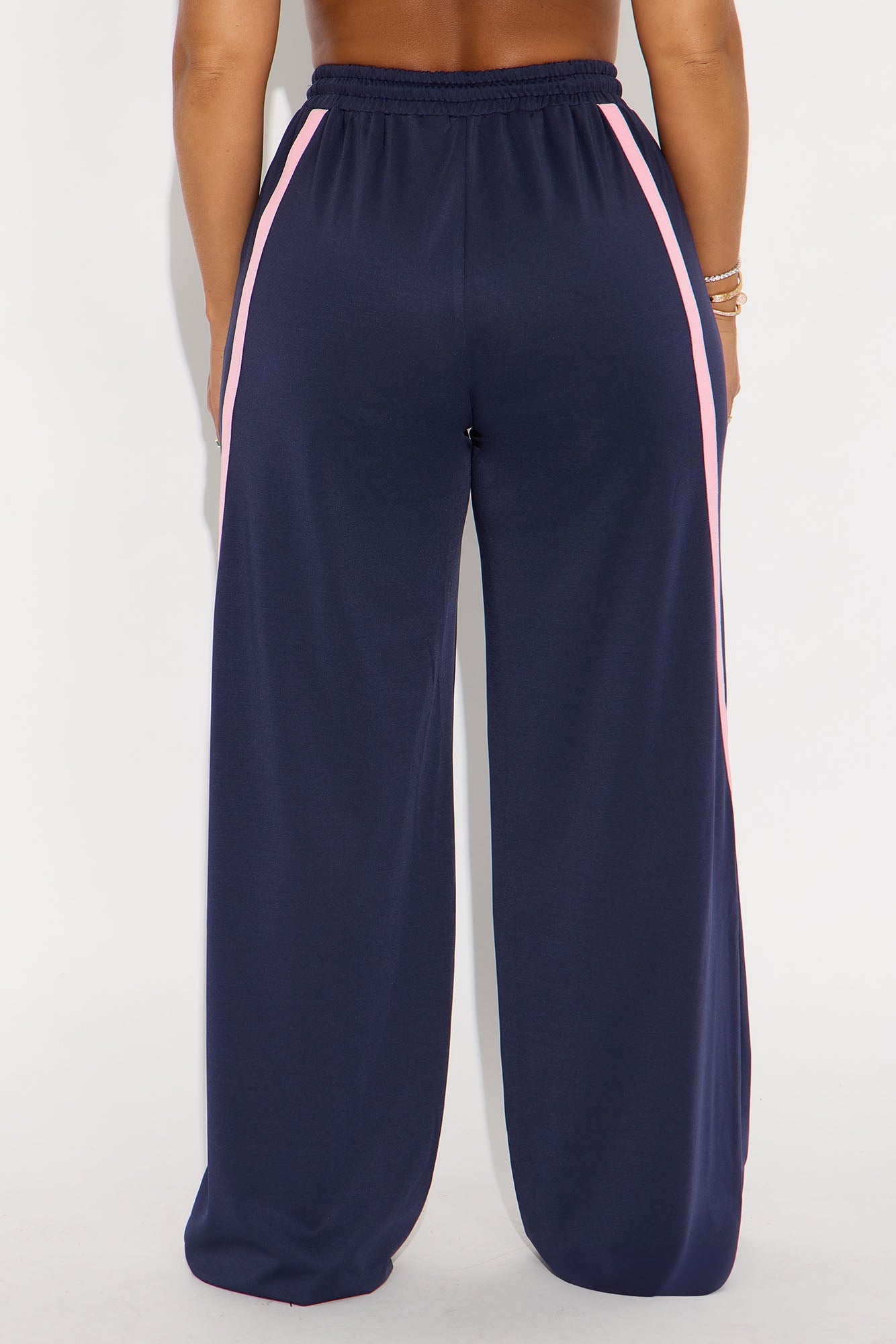 Adrienne Wide Leg Fleece Track Pant - Blue/combo