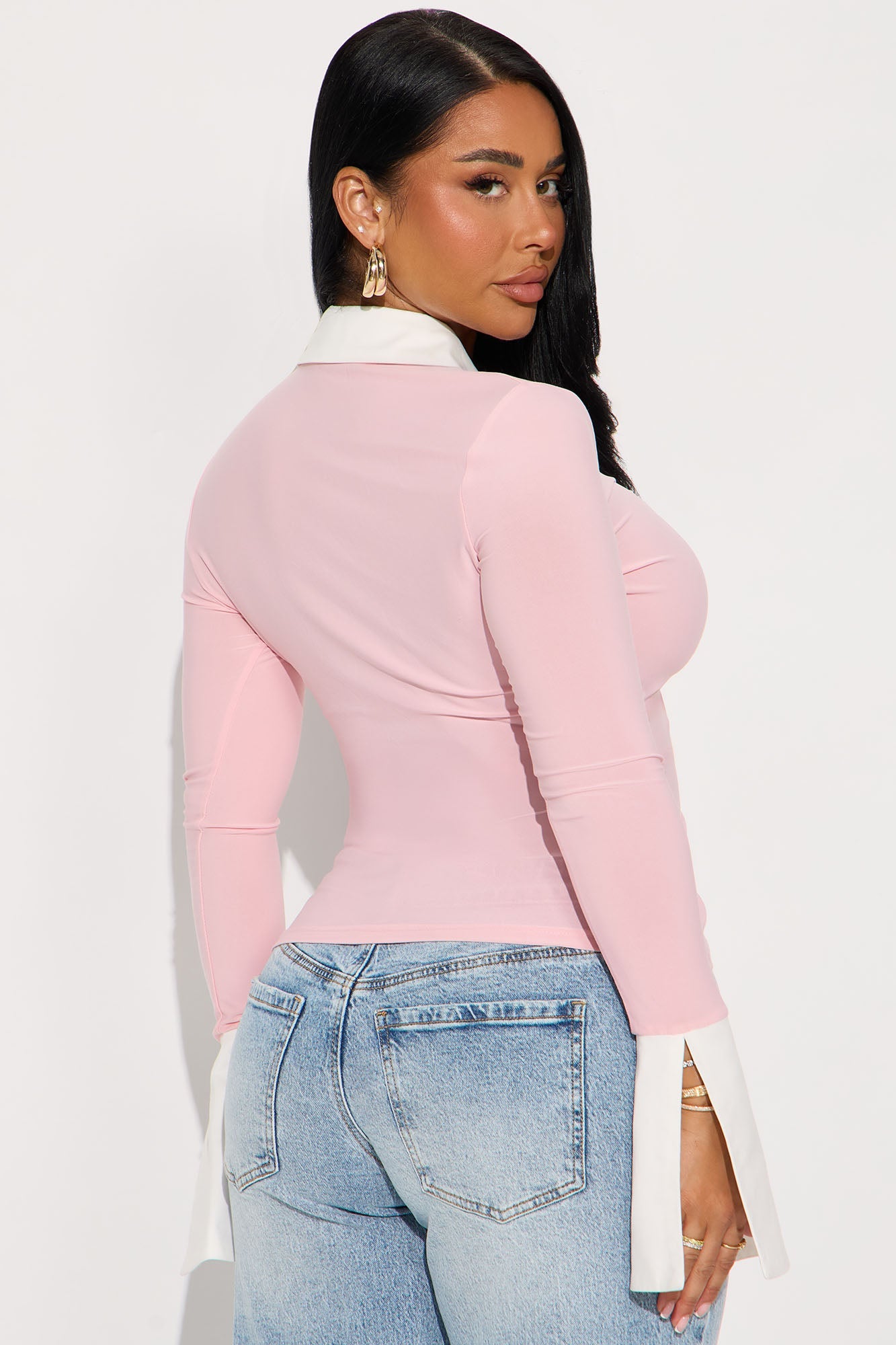 Sue Long Sleeve Button Up Shirt - Pink/combo
