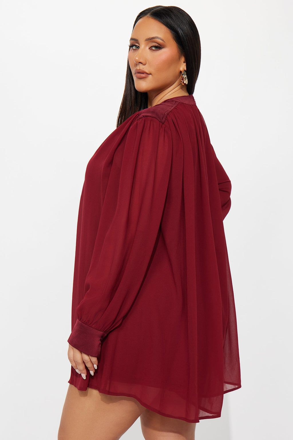 Annice Chiffon Long Sleeve Romper - Burgundy