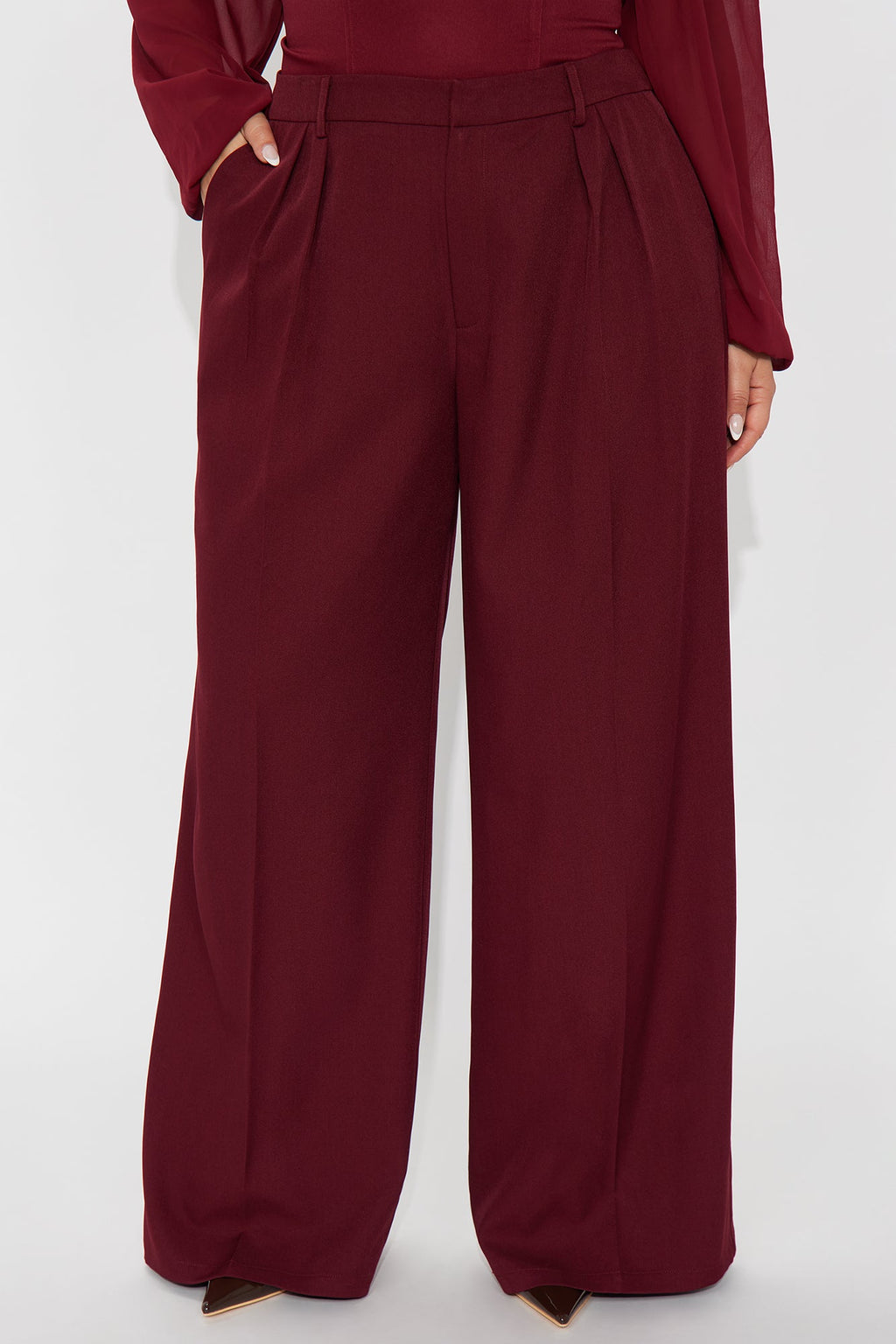 Claudia Belted Straight Leg Trouser Pant 33″ - Wine