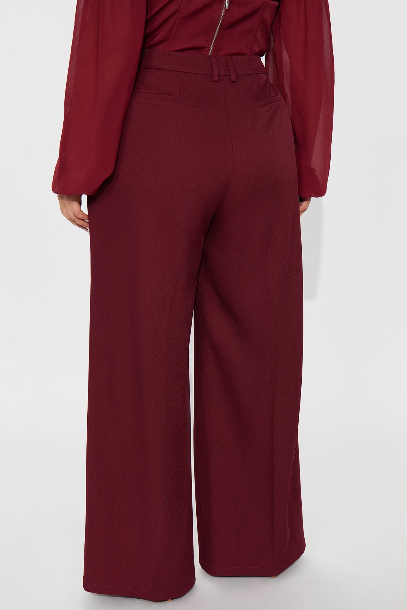 Claudia Belted Straight Leg Trouser Pant 33″ - Wine