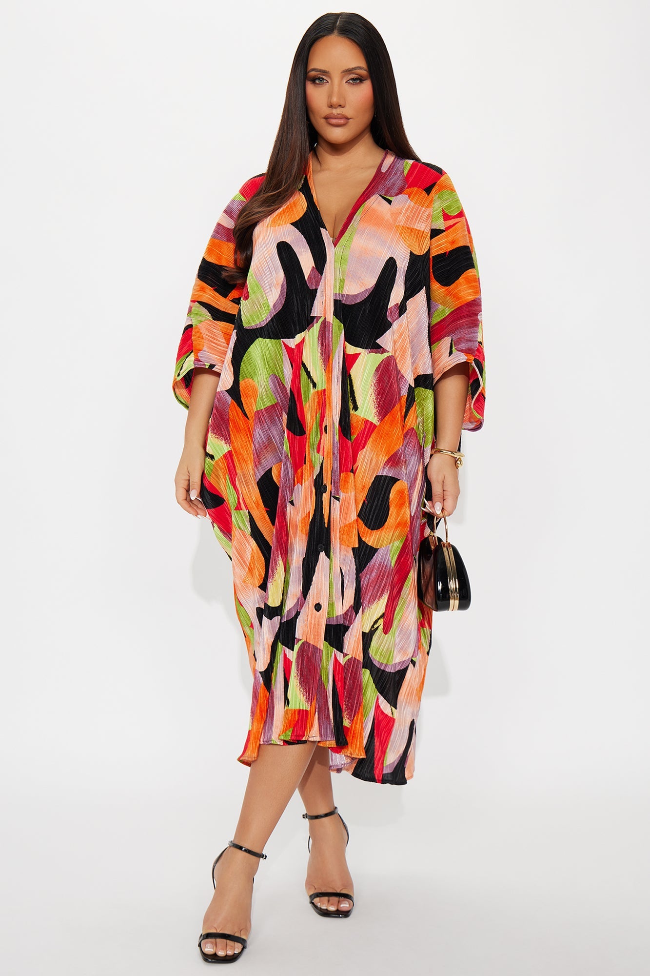 Isa Plisse Printed Maxi Dress - Green/combo