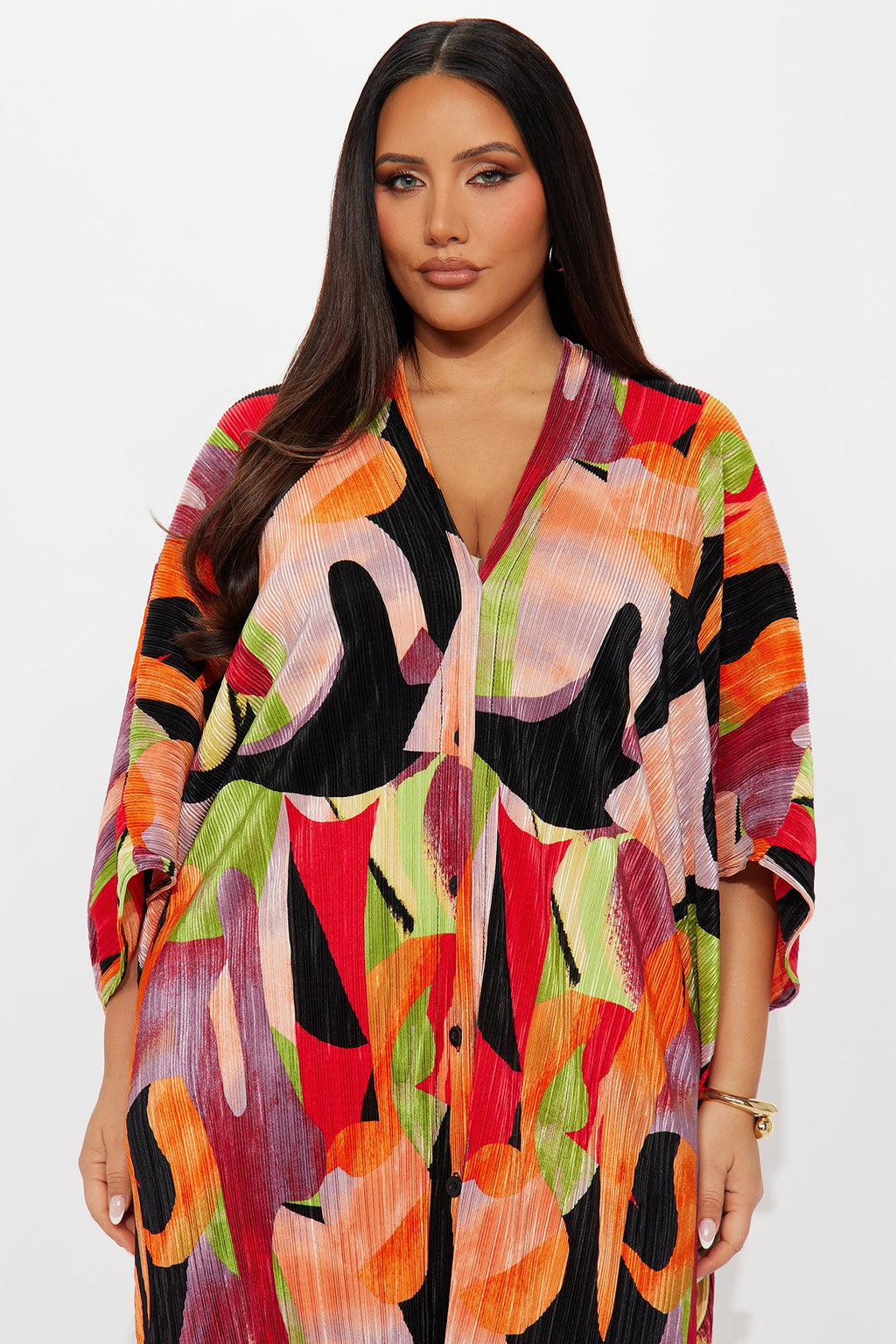 Isa Plisse Printed Maxi Dress - Green/combo