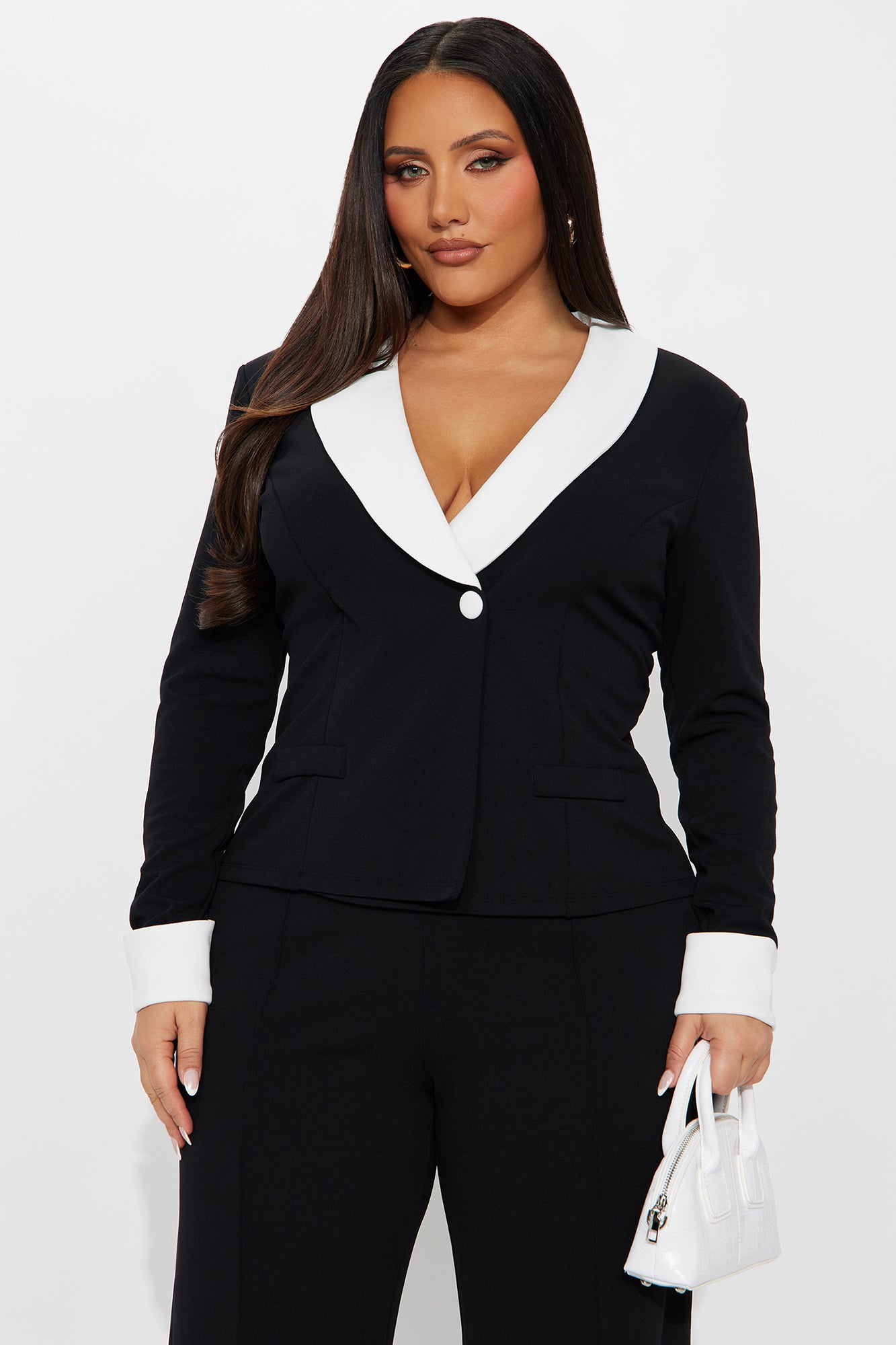 Thalia Long Sleeve Straight Leg Jumpsuit - Black/White