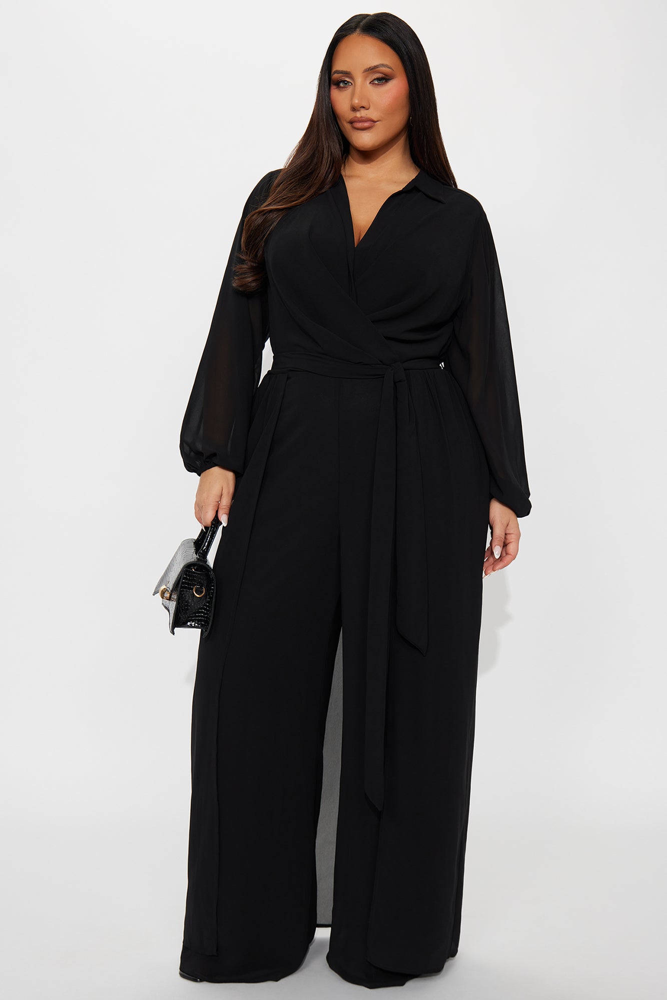 Alondra Chiffon Long Sleeve Jumpsuit - Black