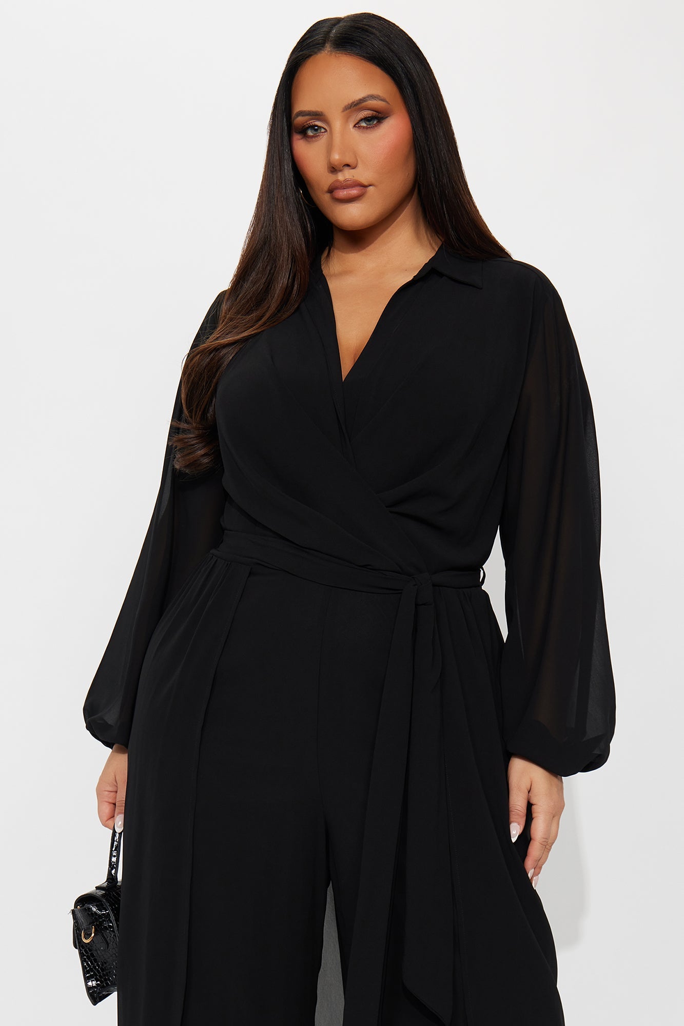 Alondra Chiffon Long Sleeve Jumpsuit - Black