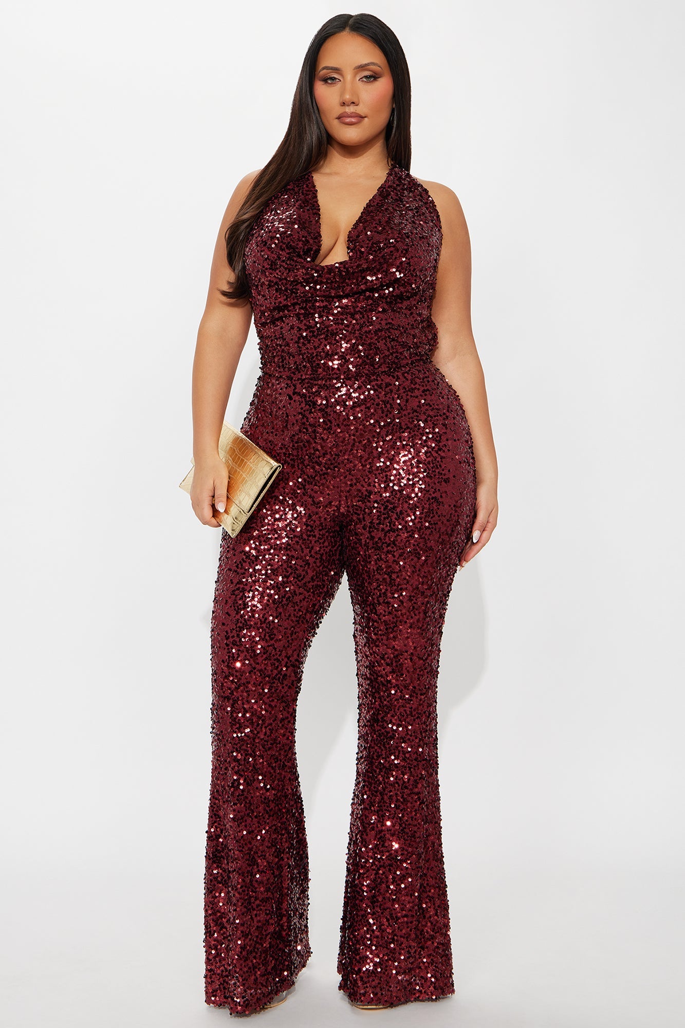 Meet Me On The Dance Floor Sequin Jumpsuit - Wine