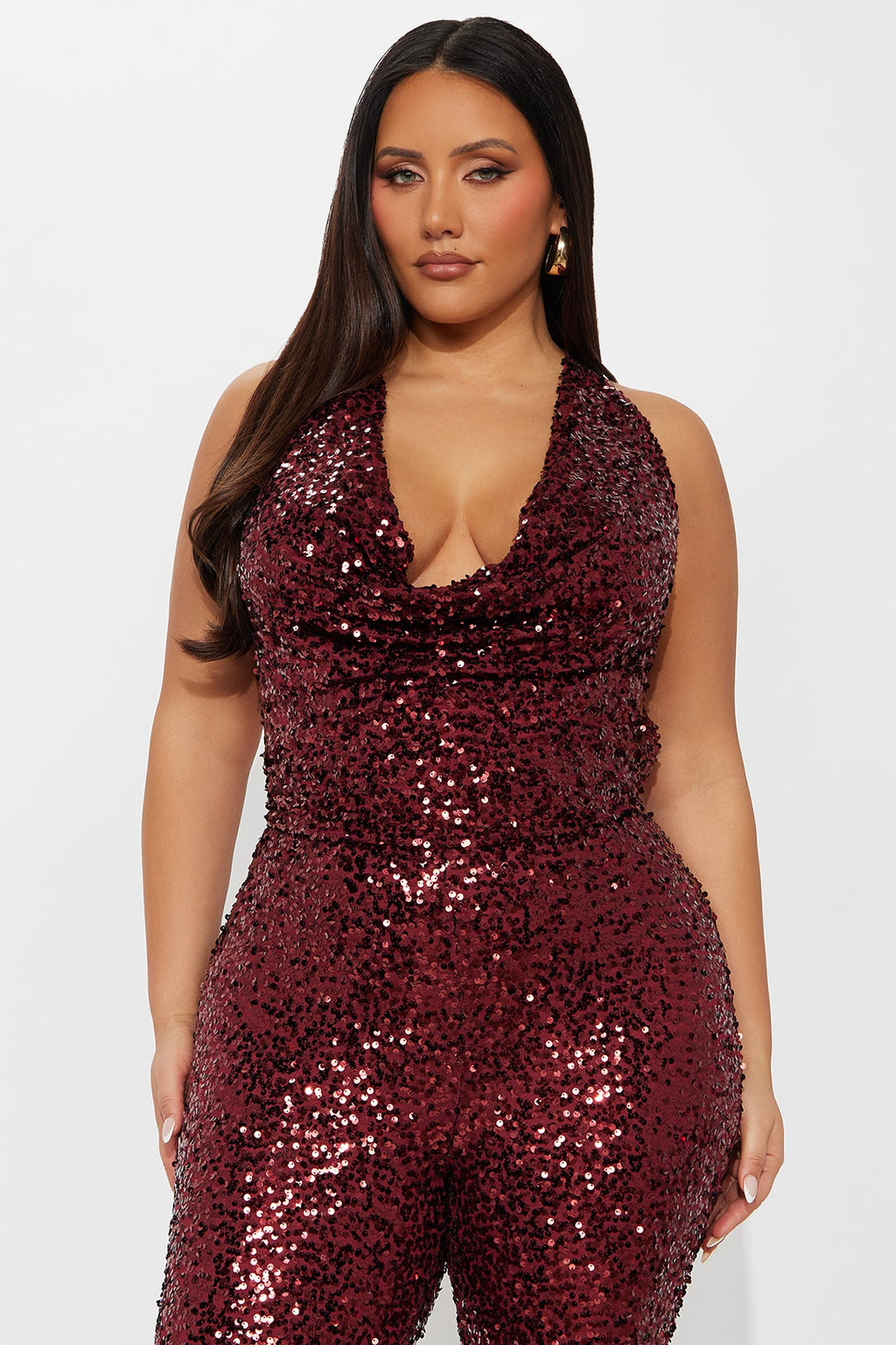 Meet Me On The Dance Floor Sequin Jumpsuit - Wine