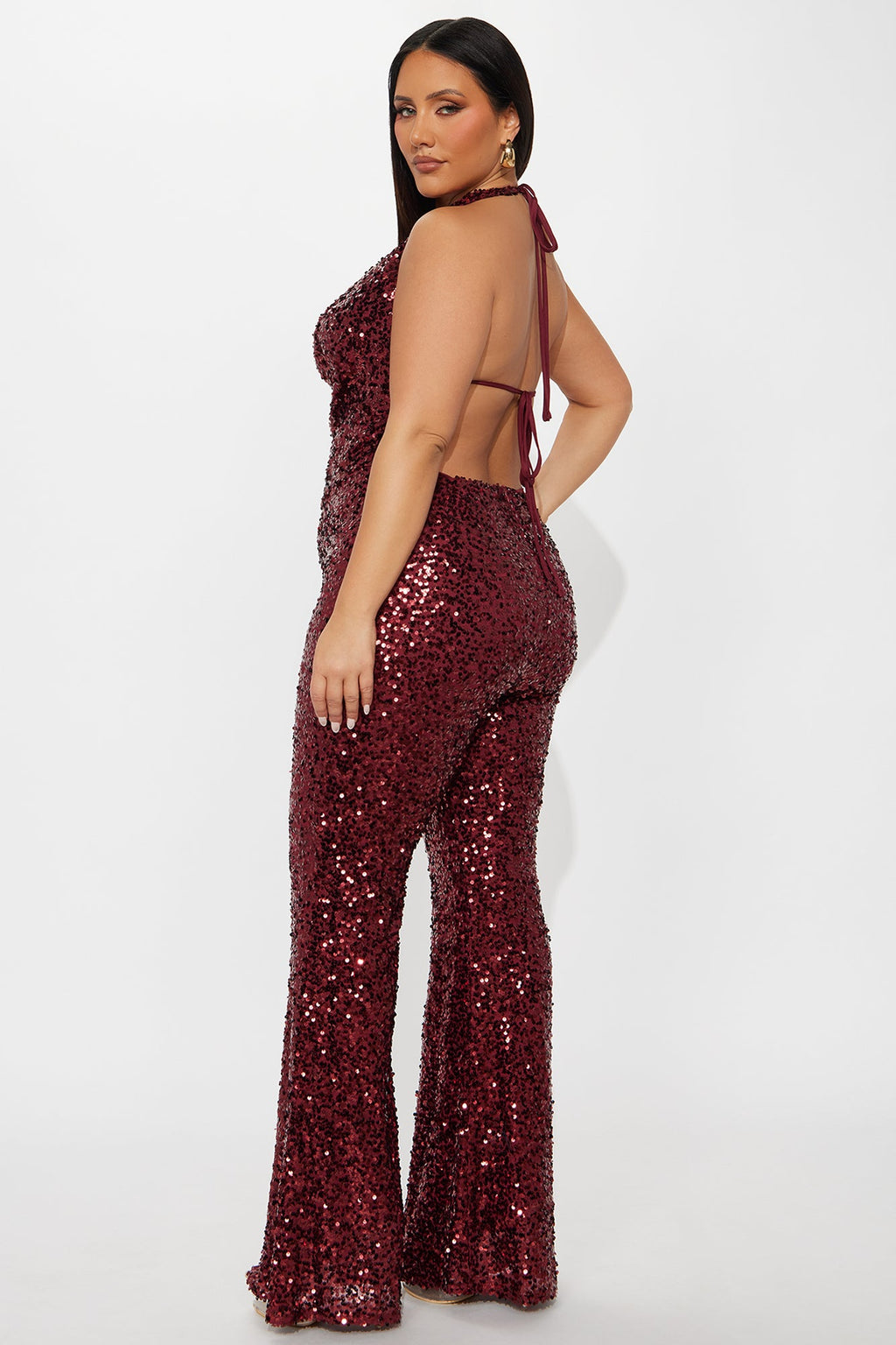 Meet Me On The Dance Floor Sequin Jumpsuit - Wine