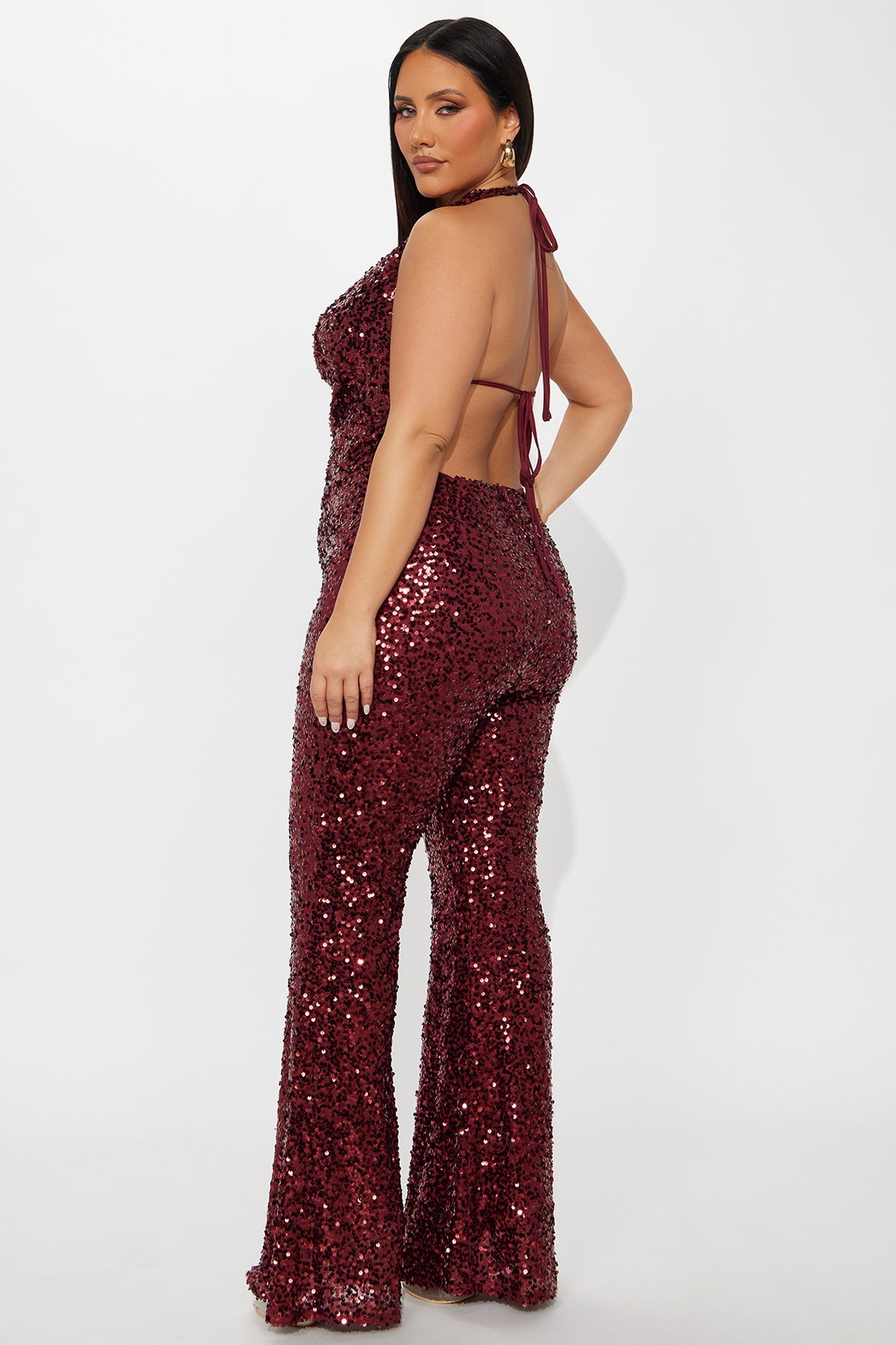 Meet Me On The Dance Floor Sequin Jumpsuit - Wine