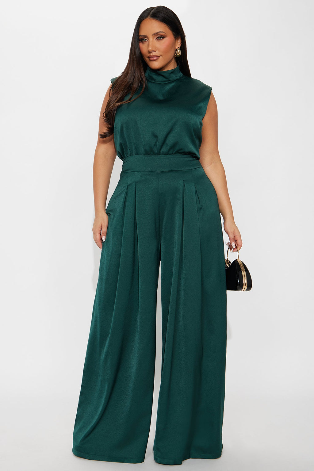 Name Of The Game Satin Jumpsuit - Hunter