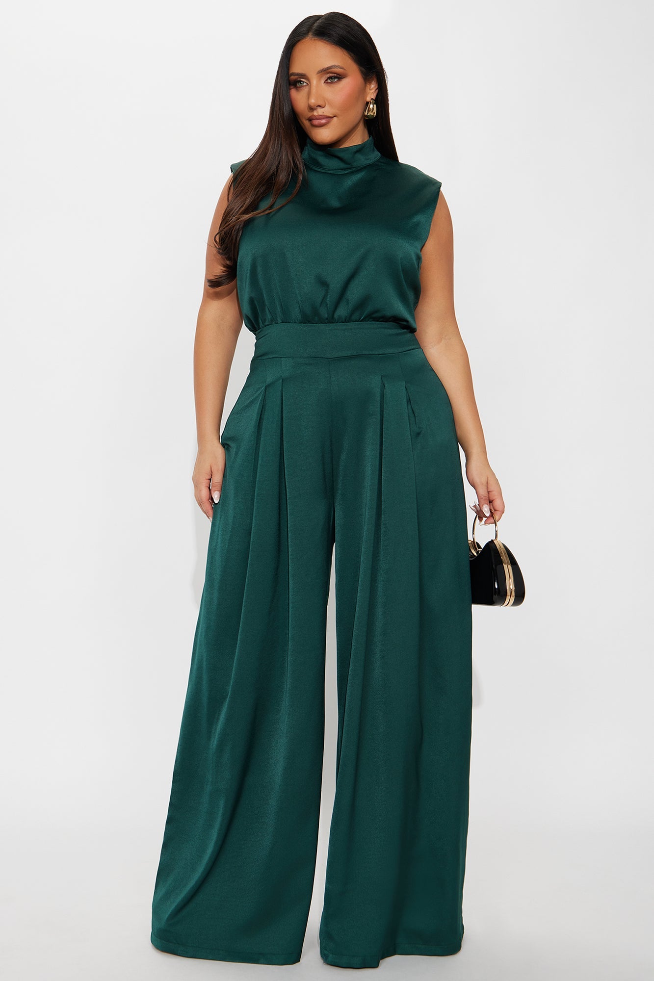 Name Of The Game Satin Jumpsuit - Hunter