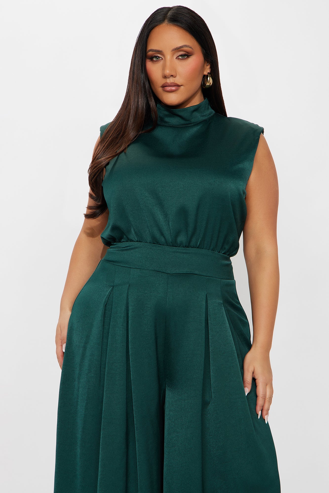 Name Of The Game Satin Jumpsuit - Hunter