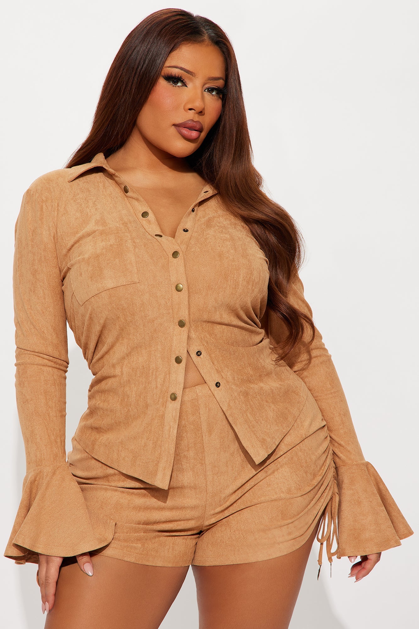 Muse Faux Suede Romper - Camel