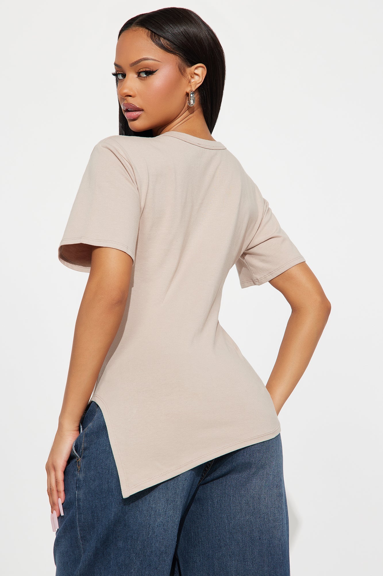 Roseline Short Sleeve Ruched Tshirt - Stone