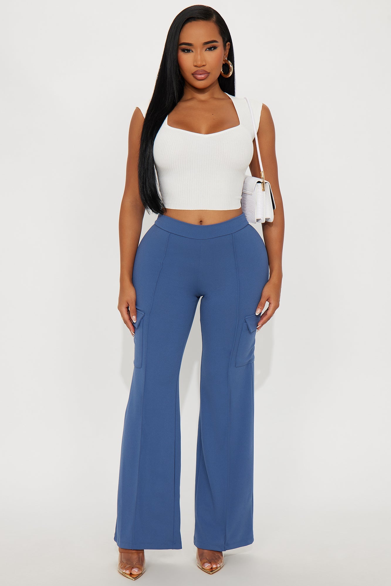 Tara Wide Leg CargoTrouser Pant - Slate Blue