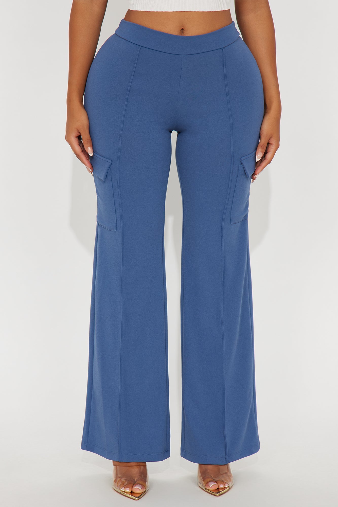 Tara Wide Leg CargoTrouser Pant - Slate Blue