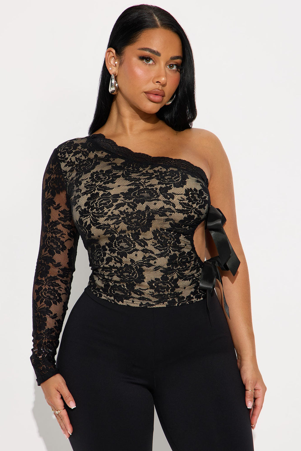 Fearless Grace Lace One Shoulder Top - Black