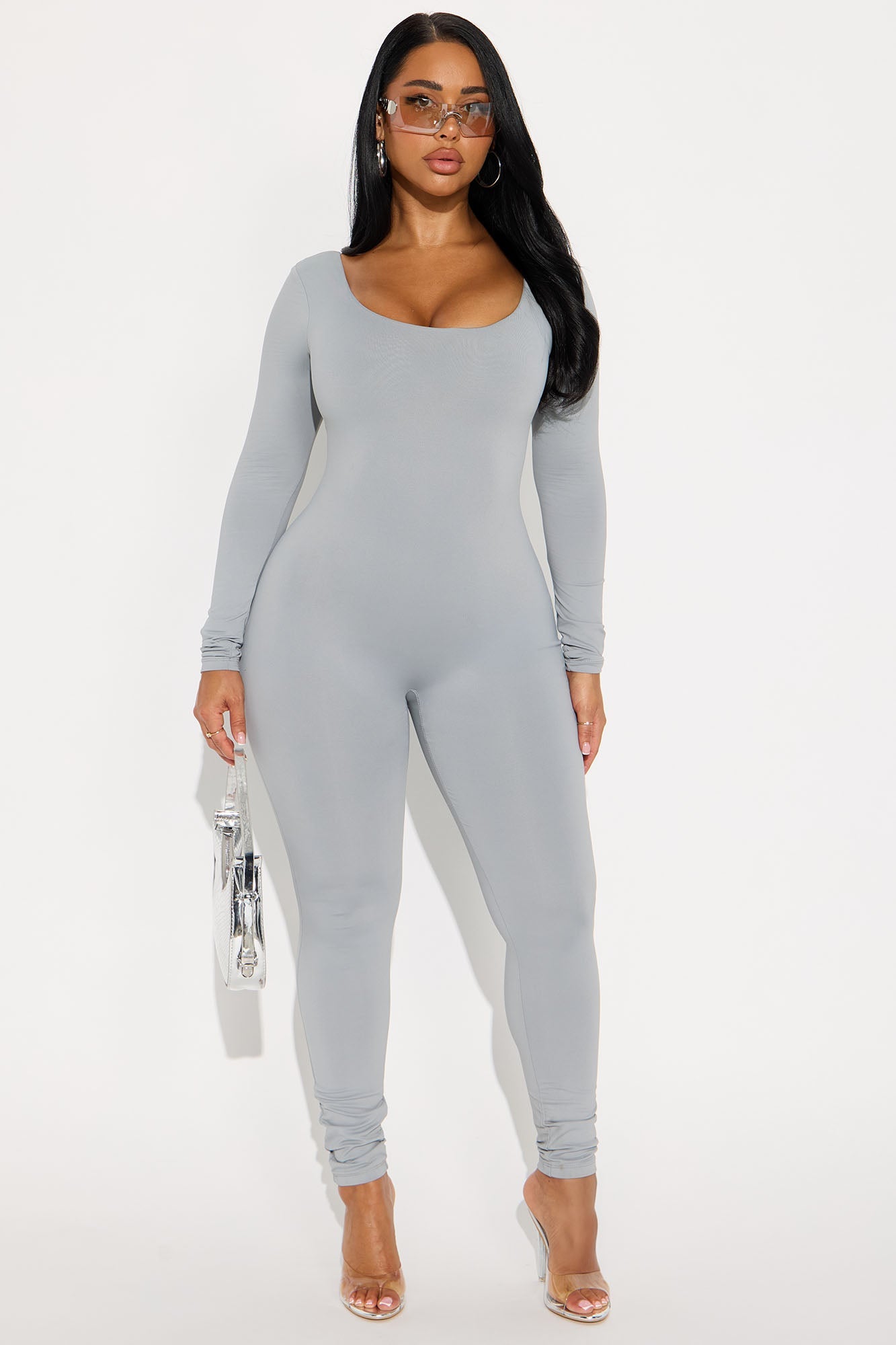 Alexa Double Lined Skinny Leg Jumpsuit - Grey
